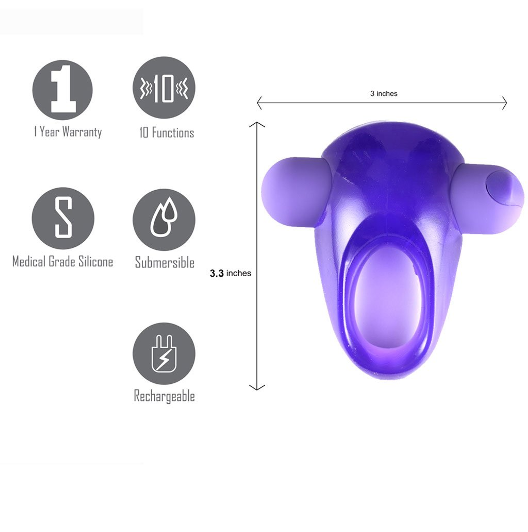 Casey Rechargeable Vibrating Erection Ring in Purple