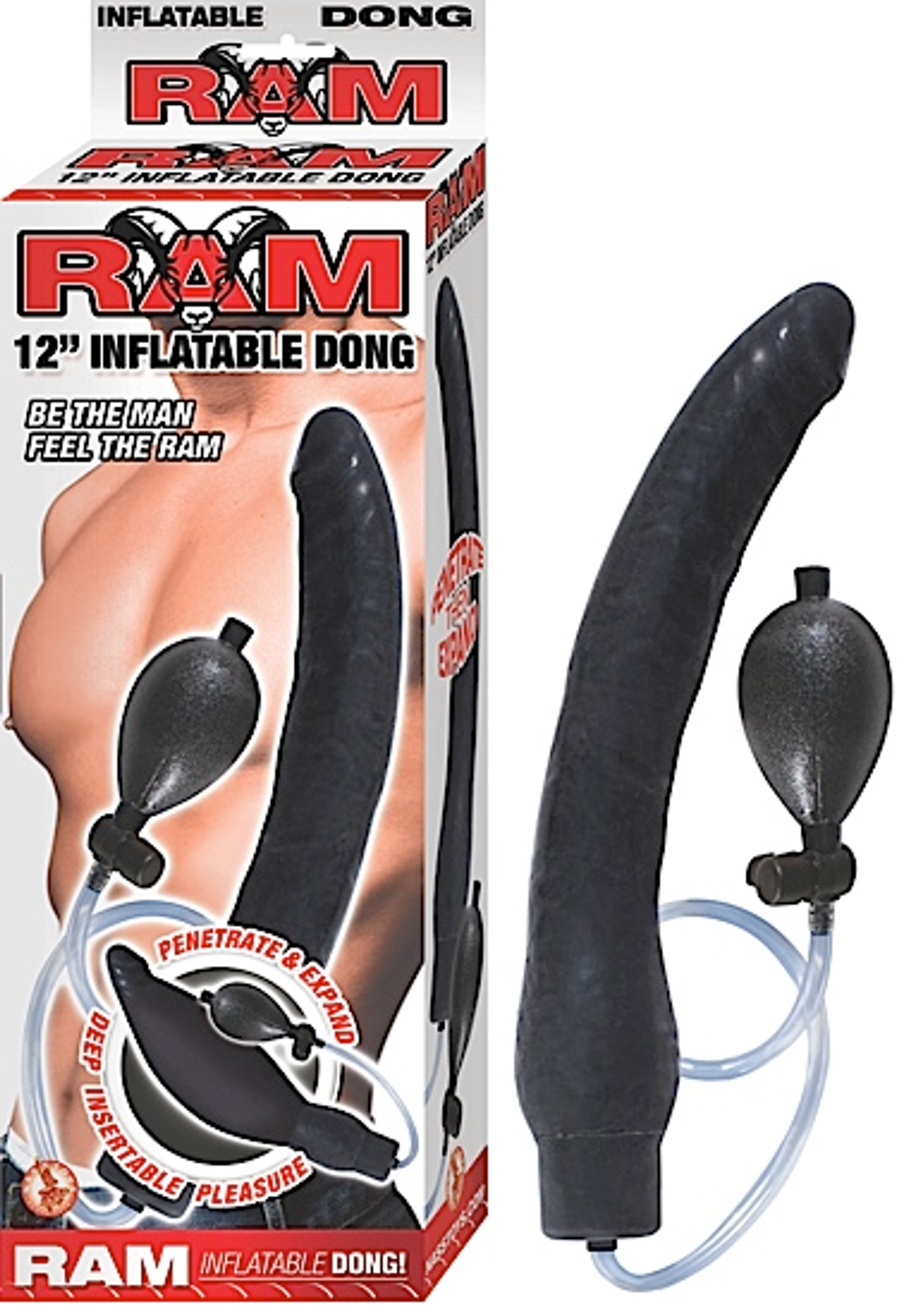 Ram 12in Inflatable Dong – Black Pump-Up Realistic Dildo