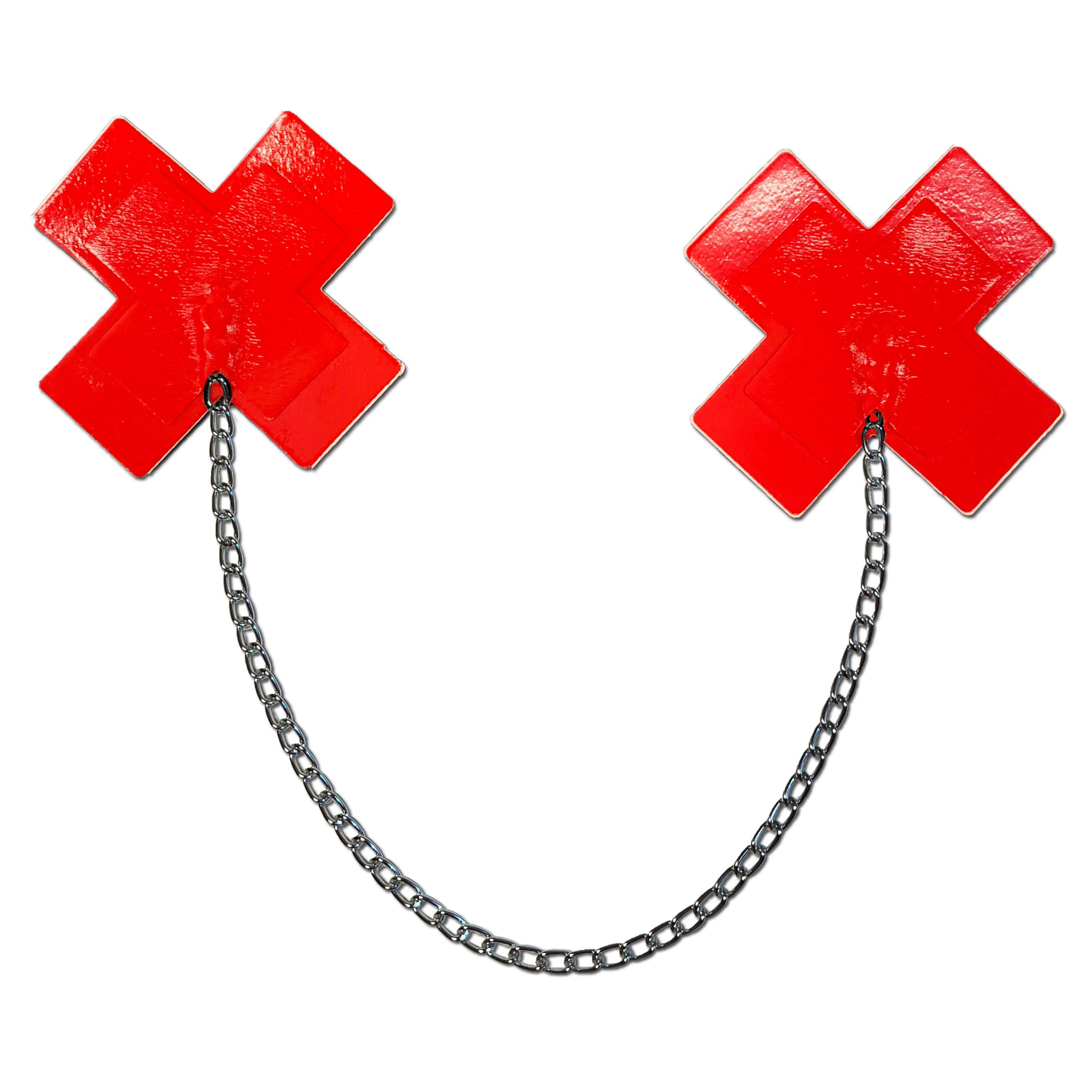 Faux Latex Red Plus X with Chunky Silver Chain