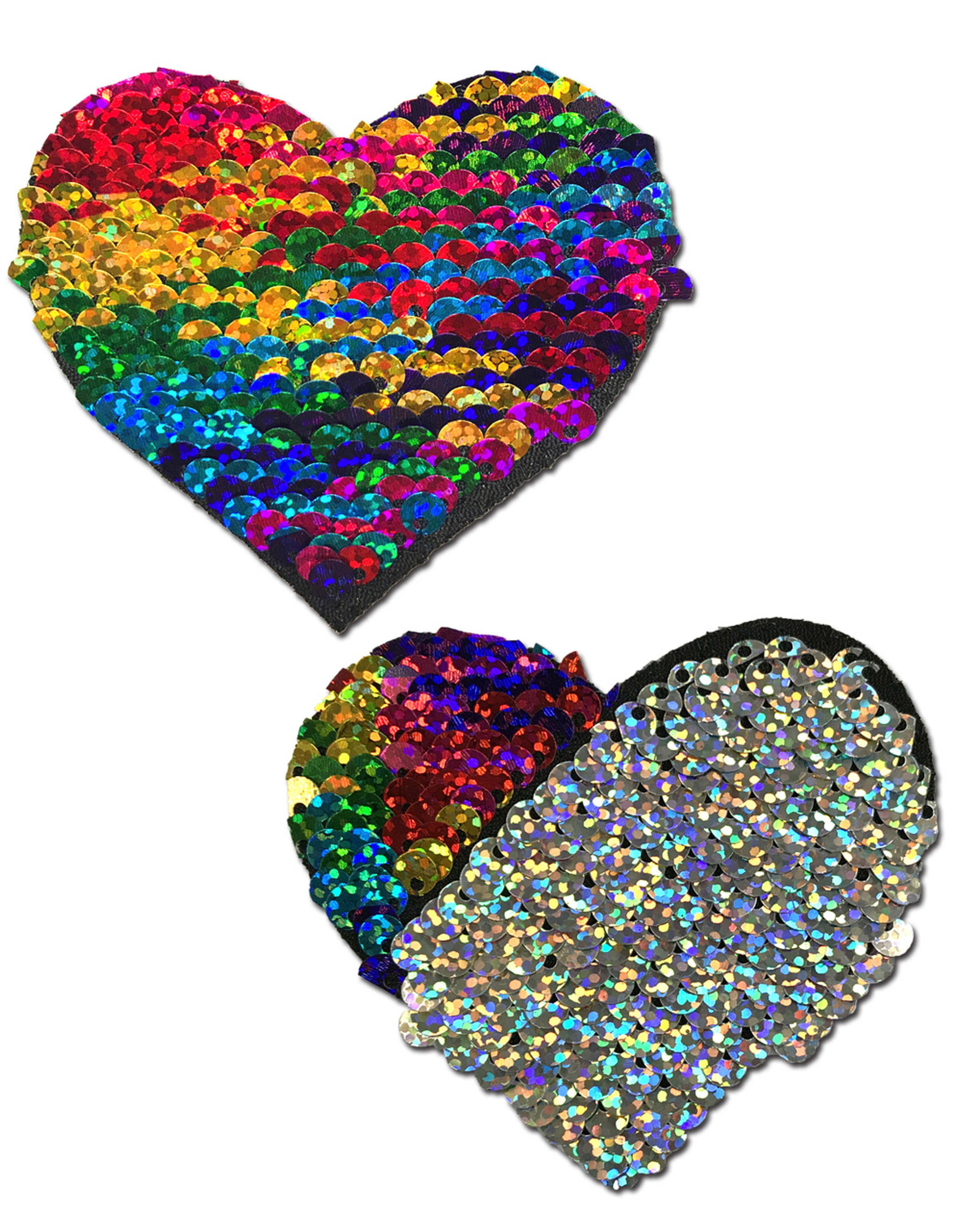 Pastease Color-Changing Sequin Heart Pasties – Rainbow & Silver