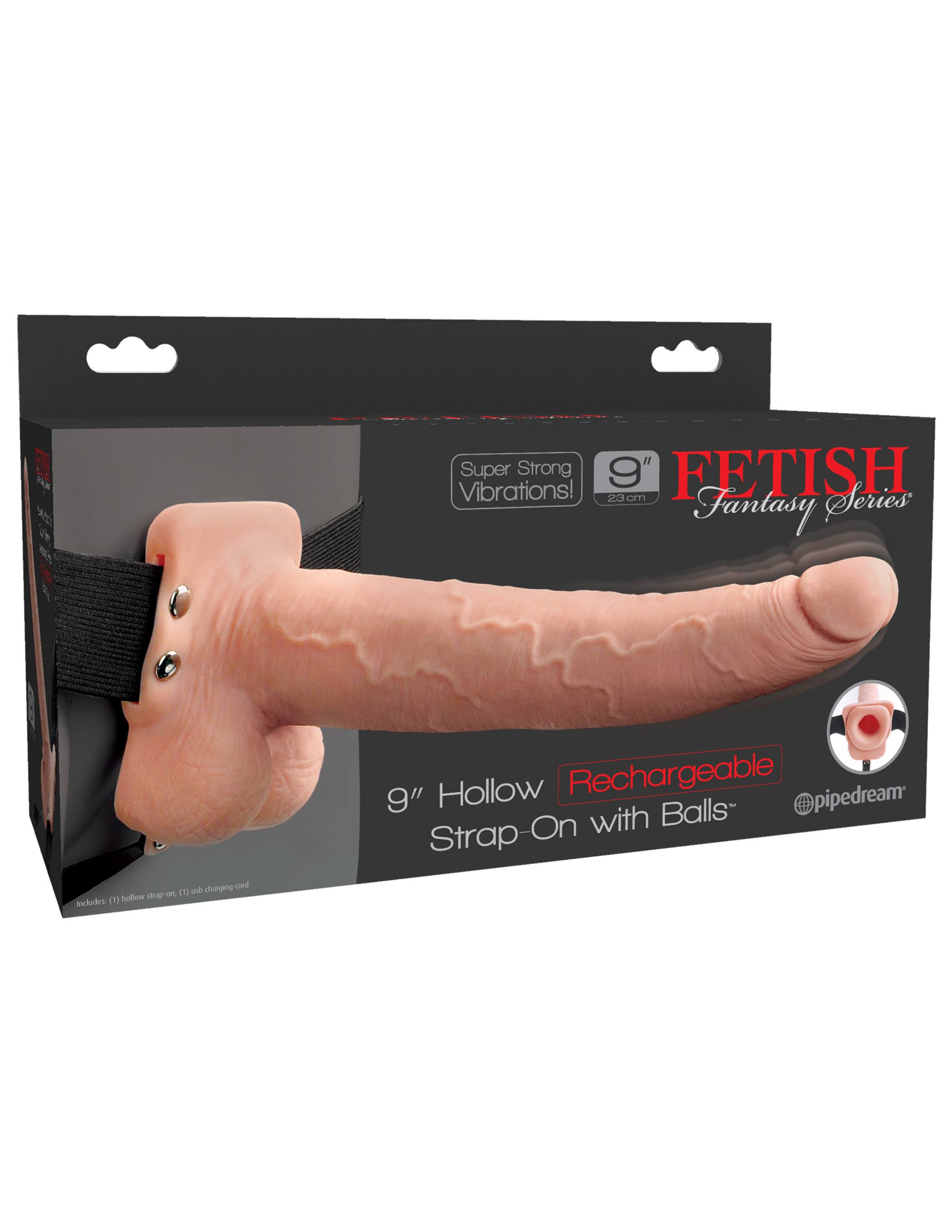Fetish Fantasy 9in Hollow Rechargeable Strap-On w/ Balls