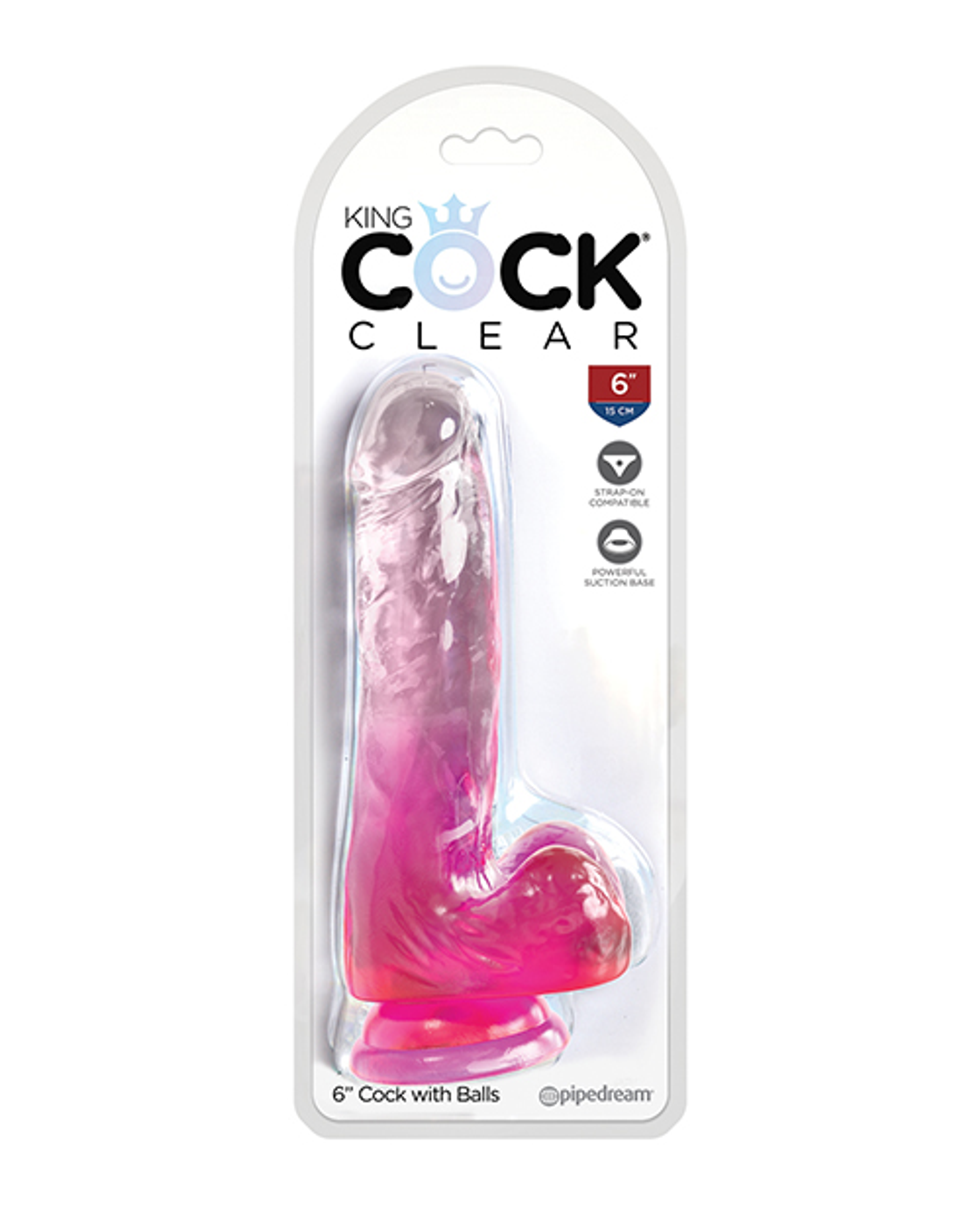 Explore KING COCK CLEAR 6IN W/ BALLS PINK