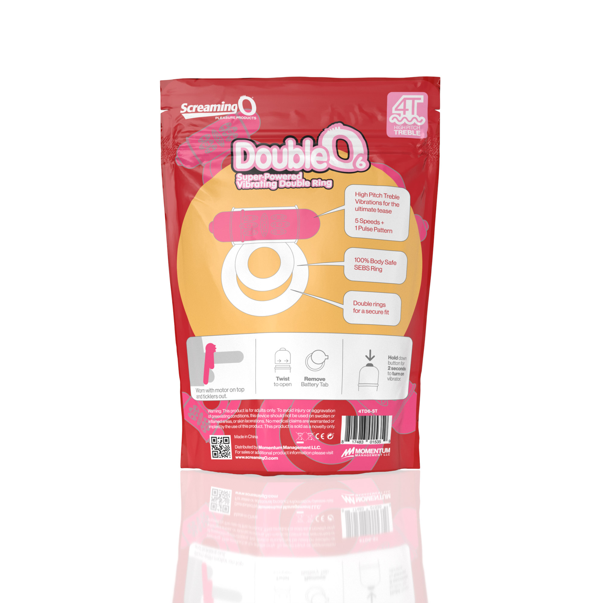 Screaming O 4T DoubleO 6 Strawberry Treble Vibrating Double Ring
