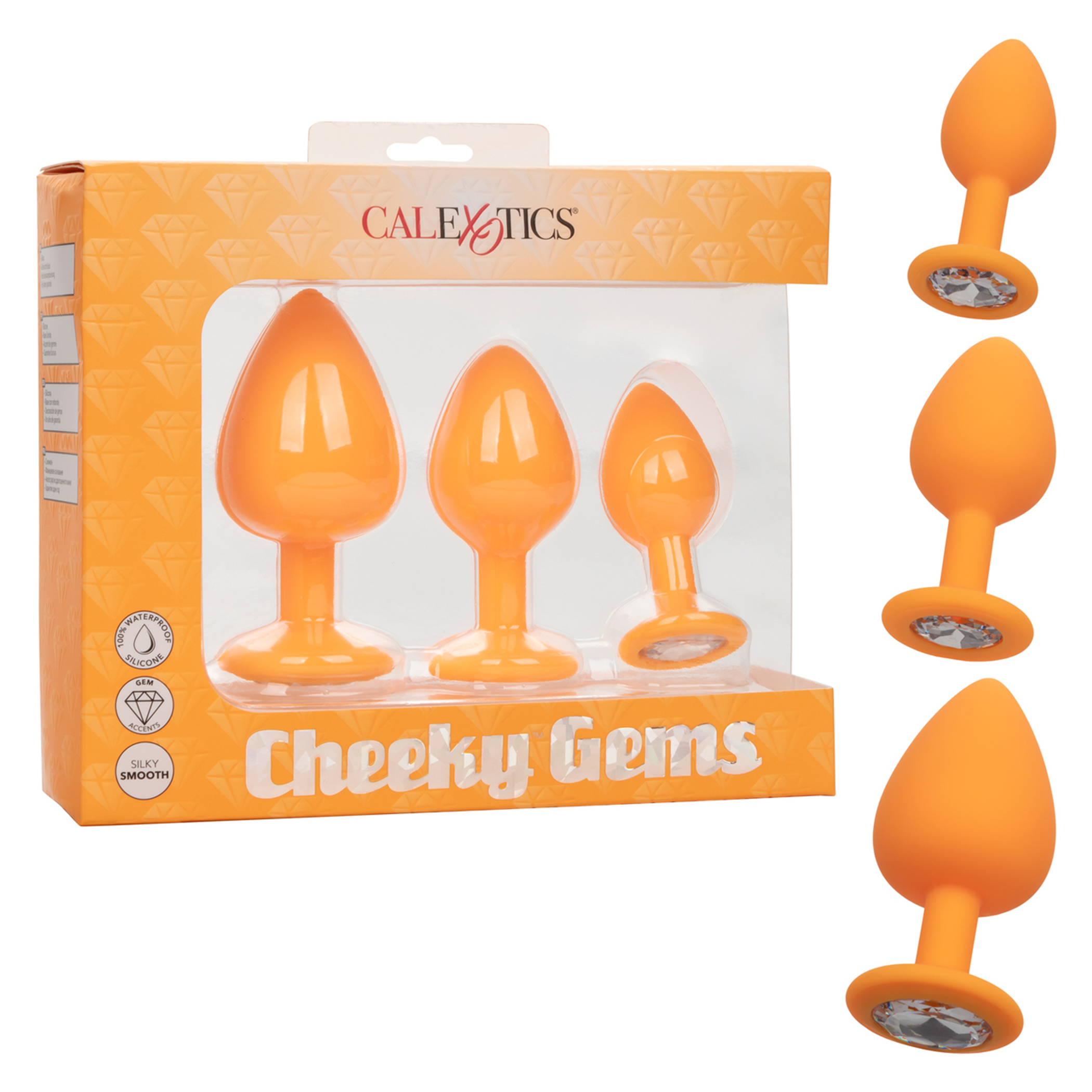Cheeky Gems 3-Piece Jeweled Plug Set | Orange