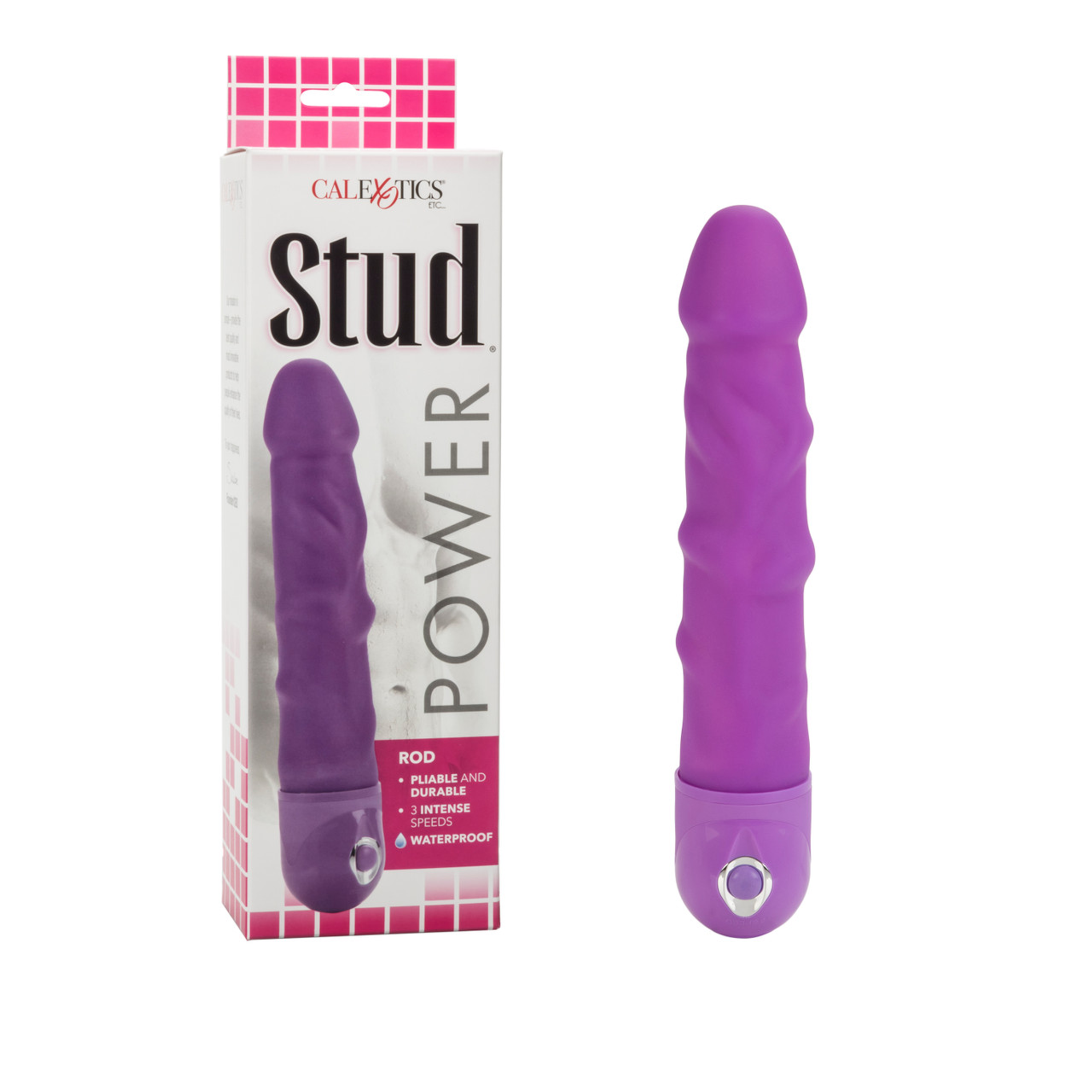 Power Stud Rod Waterproof Vibrating Dildo | Purple by CalExotics