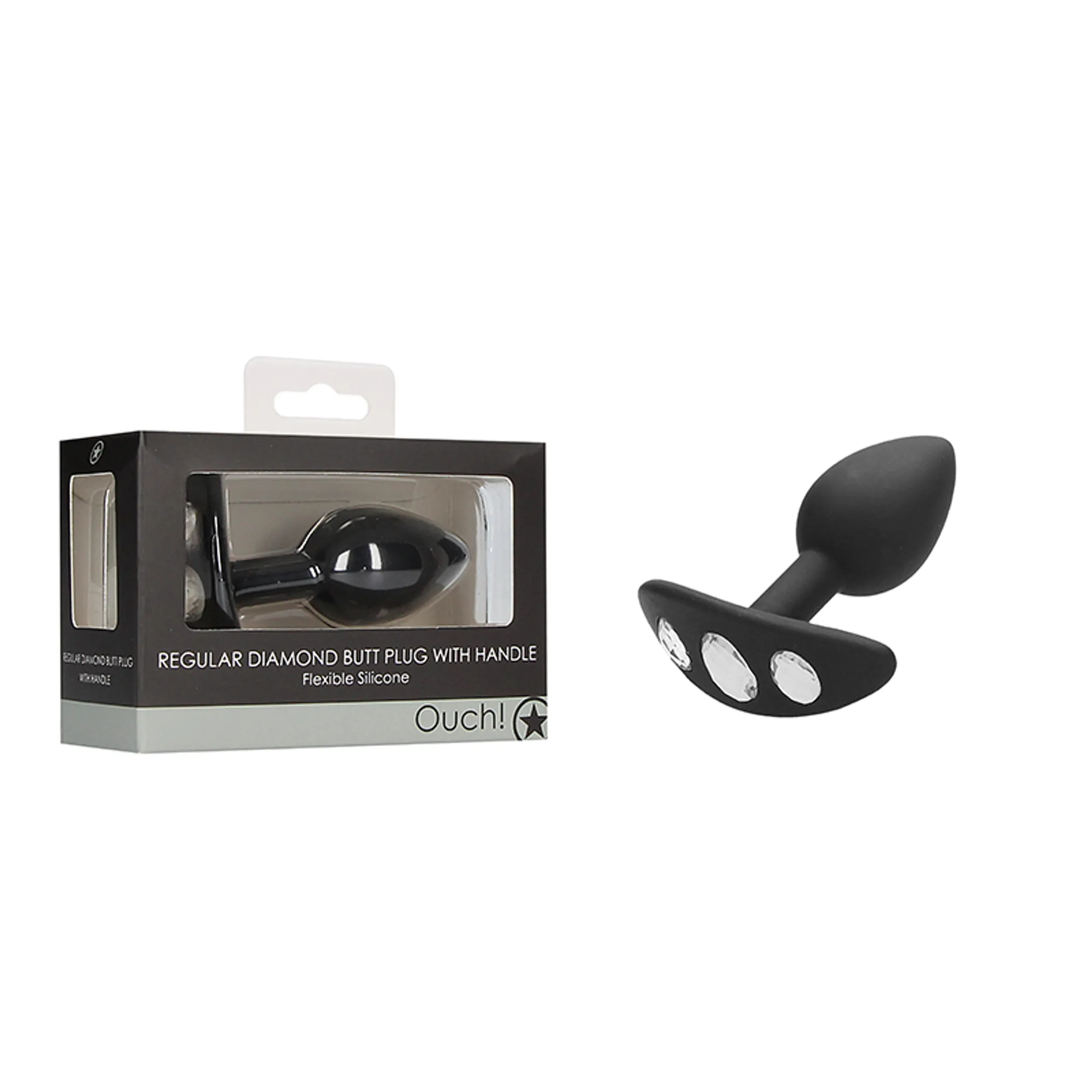 Regular Diamond Butt Plug With Handle Black