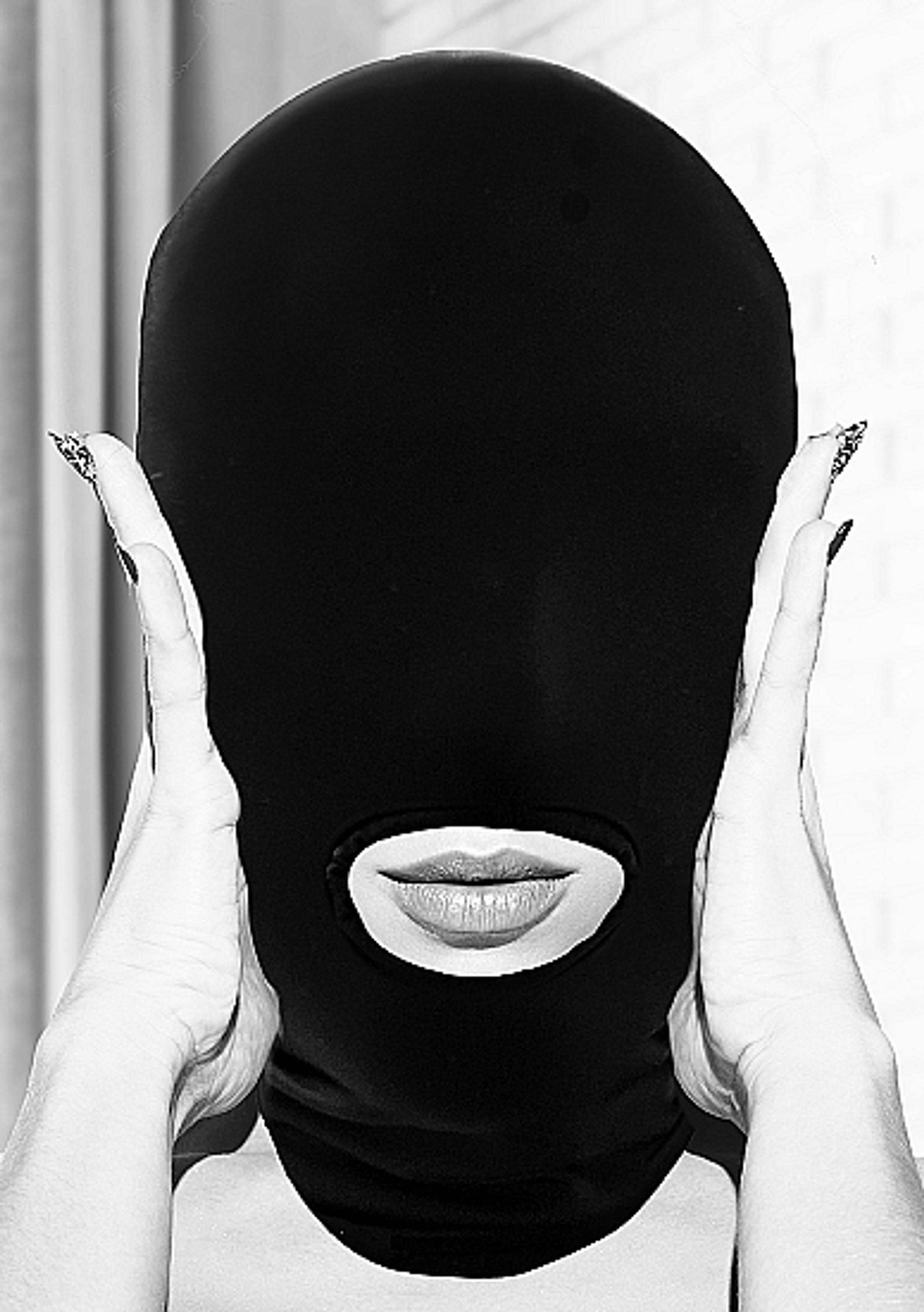 B&W Submission Mask with Open Mouth – Role Play Hood