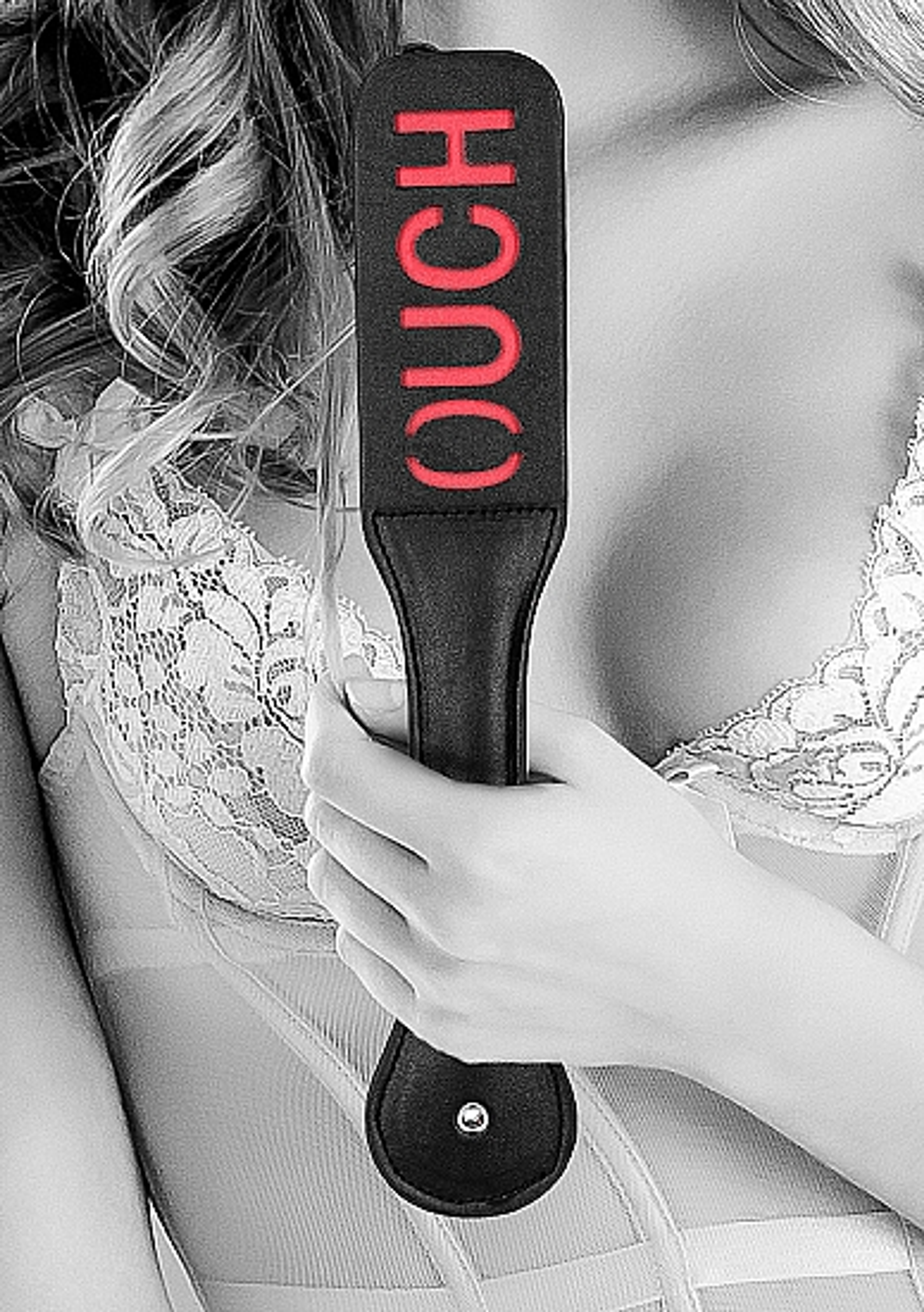 Ouch! Bonded Leather Paddle – Black & White Couples Play