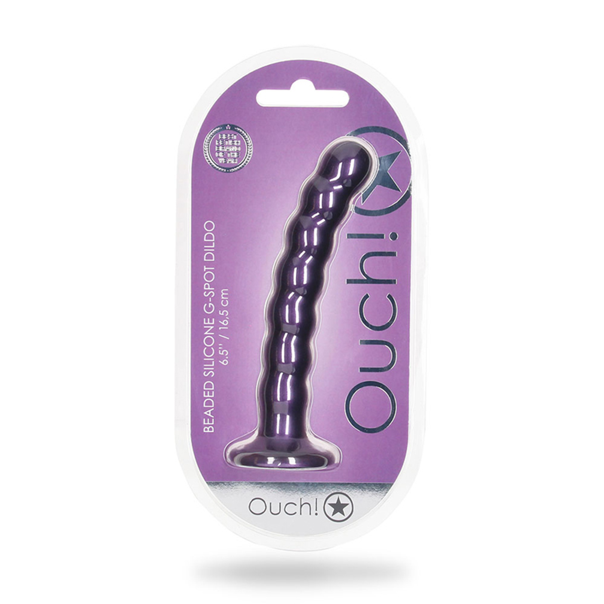 Ouch! Beaded Silicone G-Spot Dildo 6.5-Inch - Metallic Purple