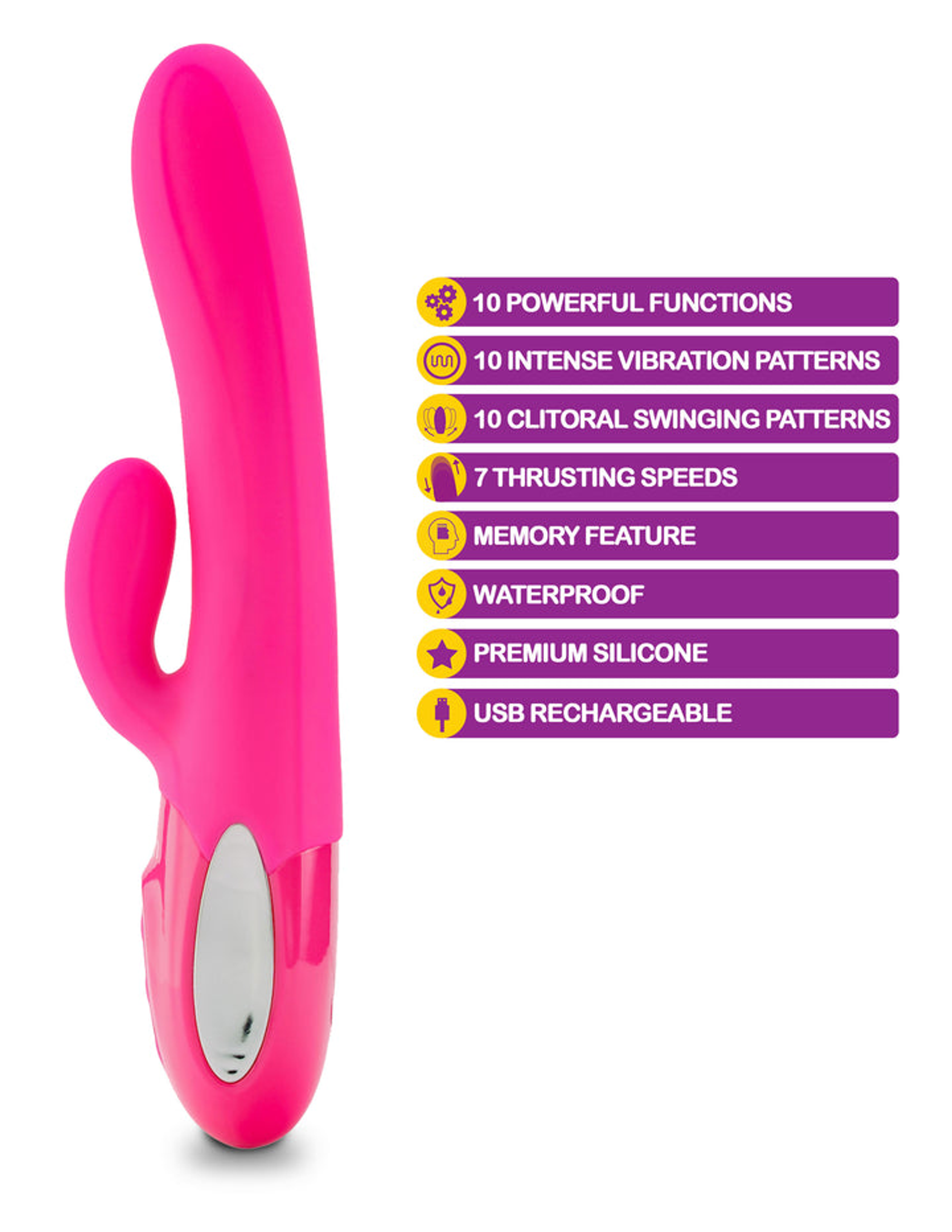 Viben Hypnotic Thrusting Rabbit with Clit Stim Hot Pink – Dual-Action Rechargeable Vibrator