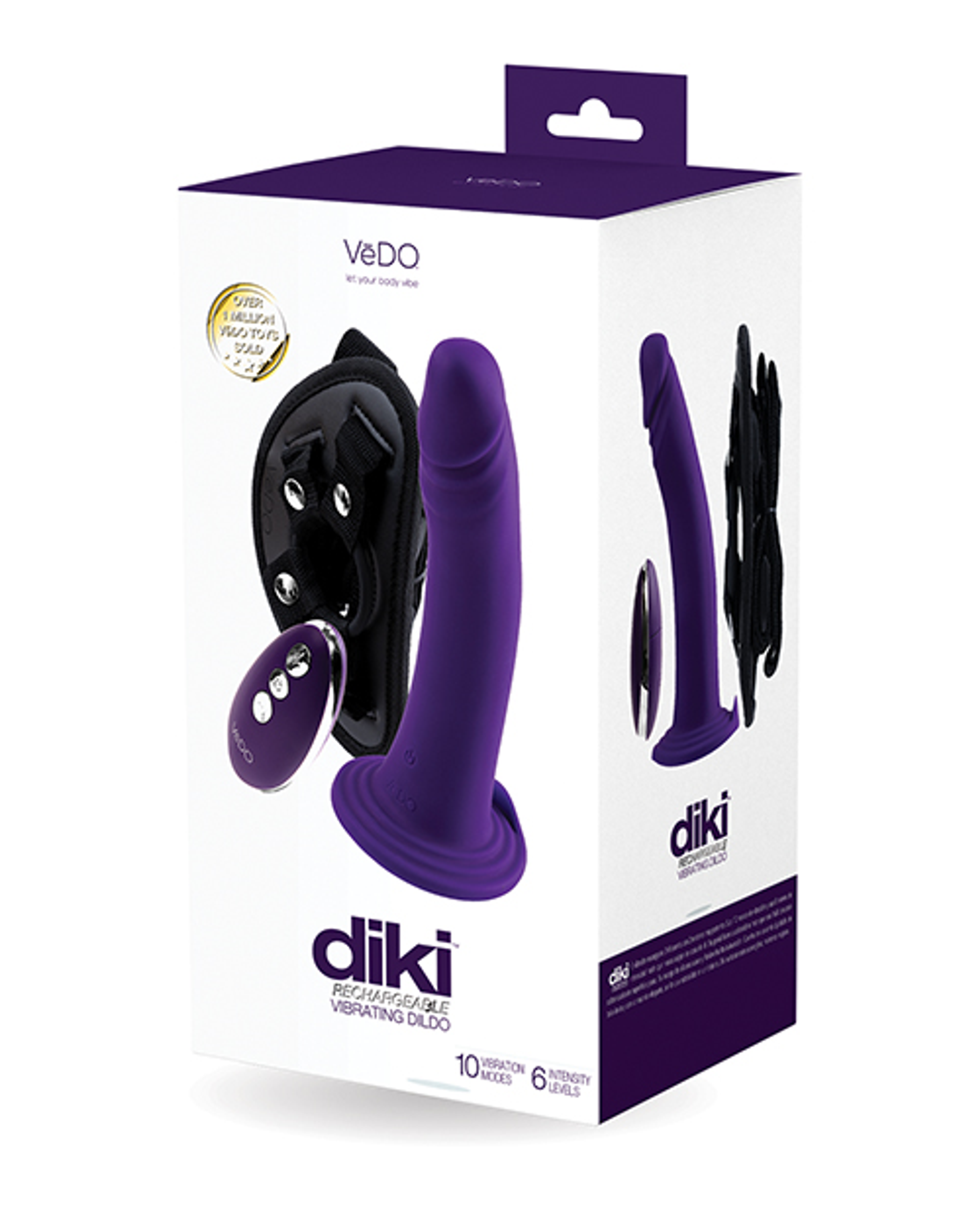 Vedo Diki Vibrating Strap-On Dildo with Harness | Deep Purple