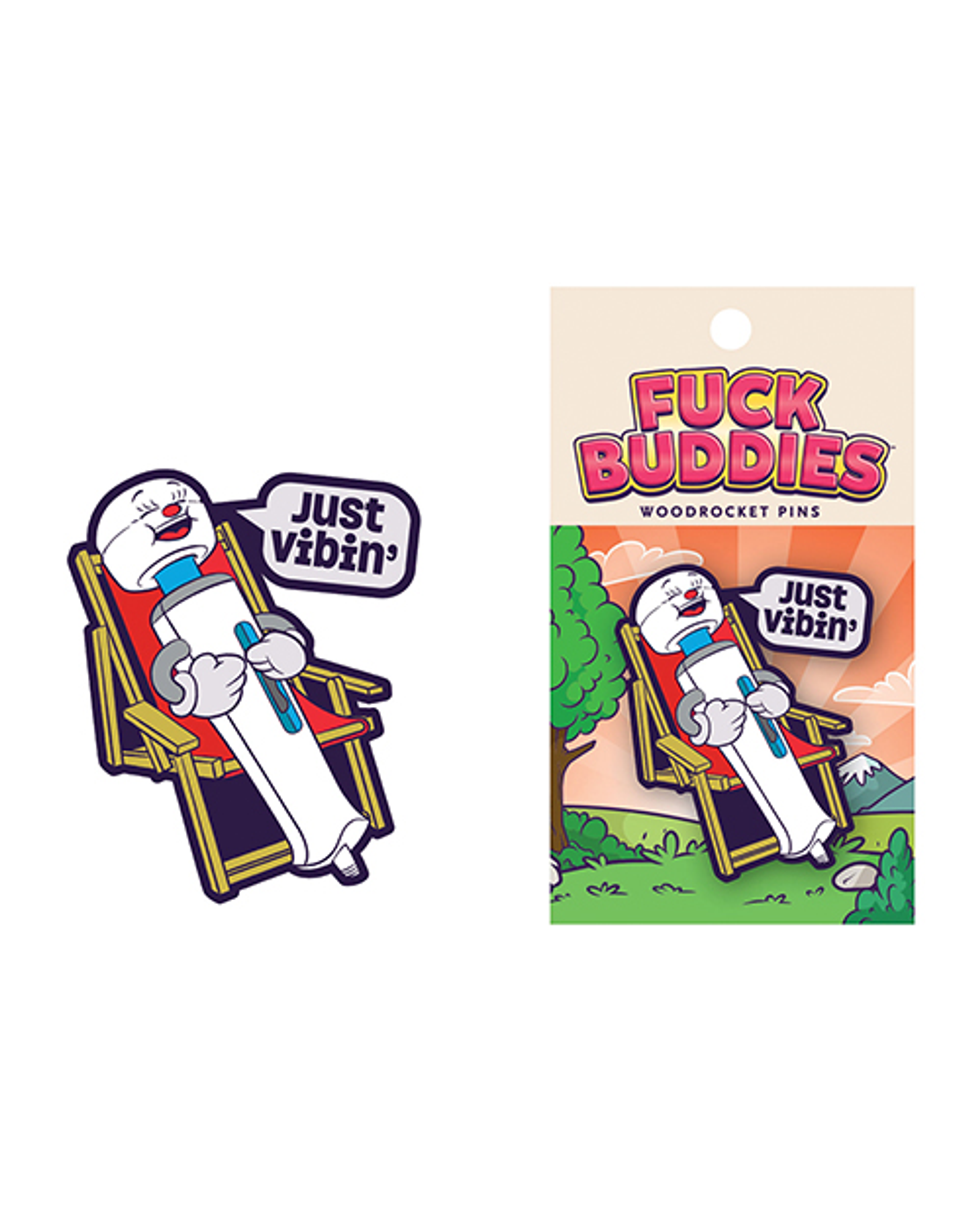 Fuck Buddies Just Vibin' Pin – Cheeky Wood Rocket Enamel Pin
