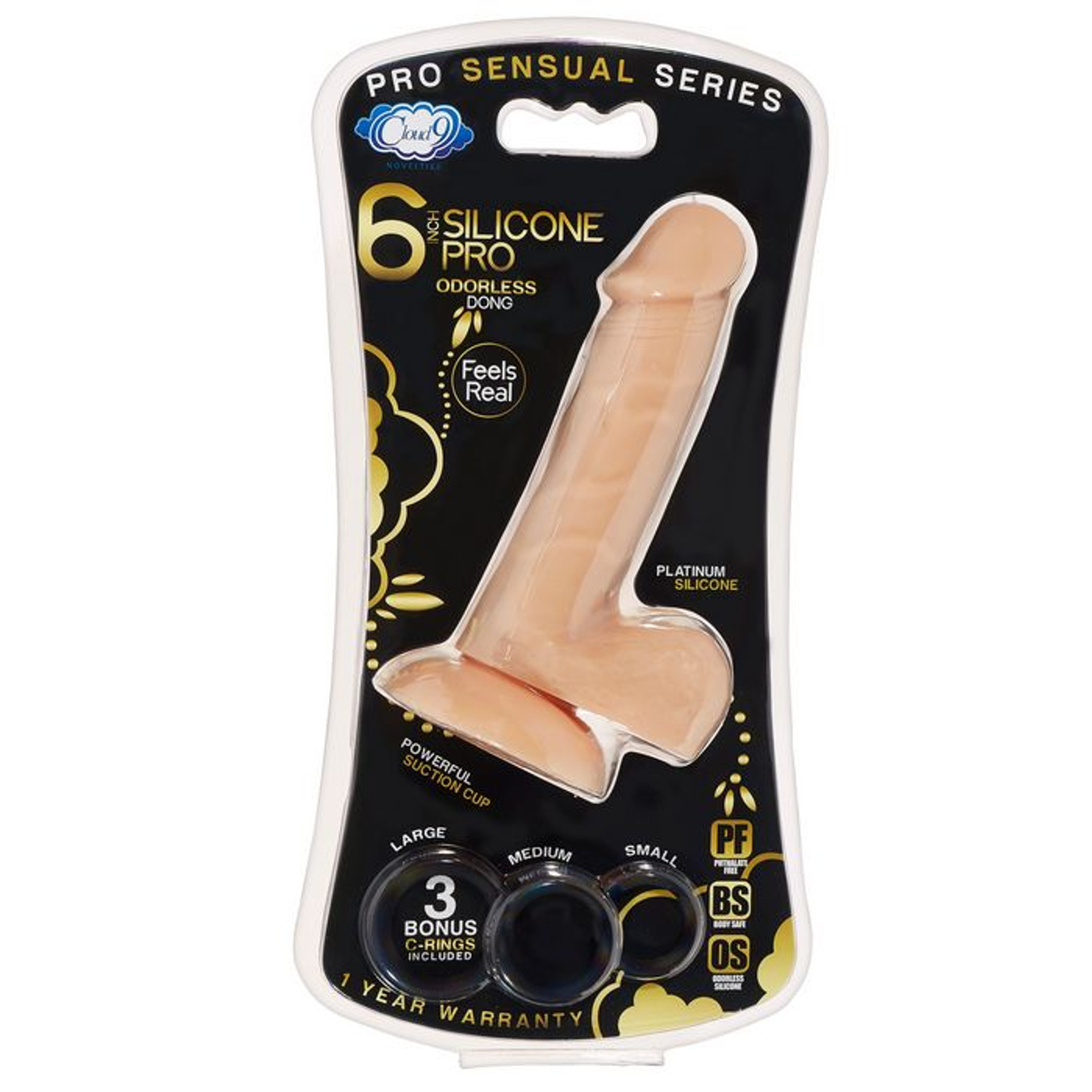 Pro Sensual Silicone Dong With 3 C-Rings, Light 6-Inch