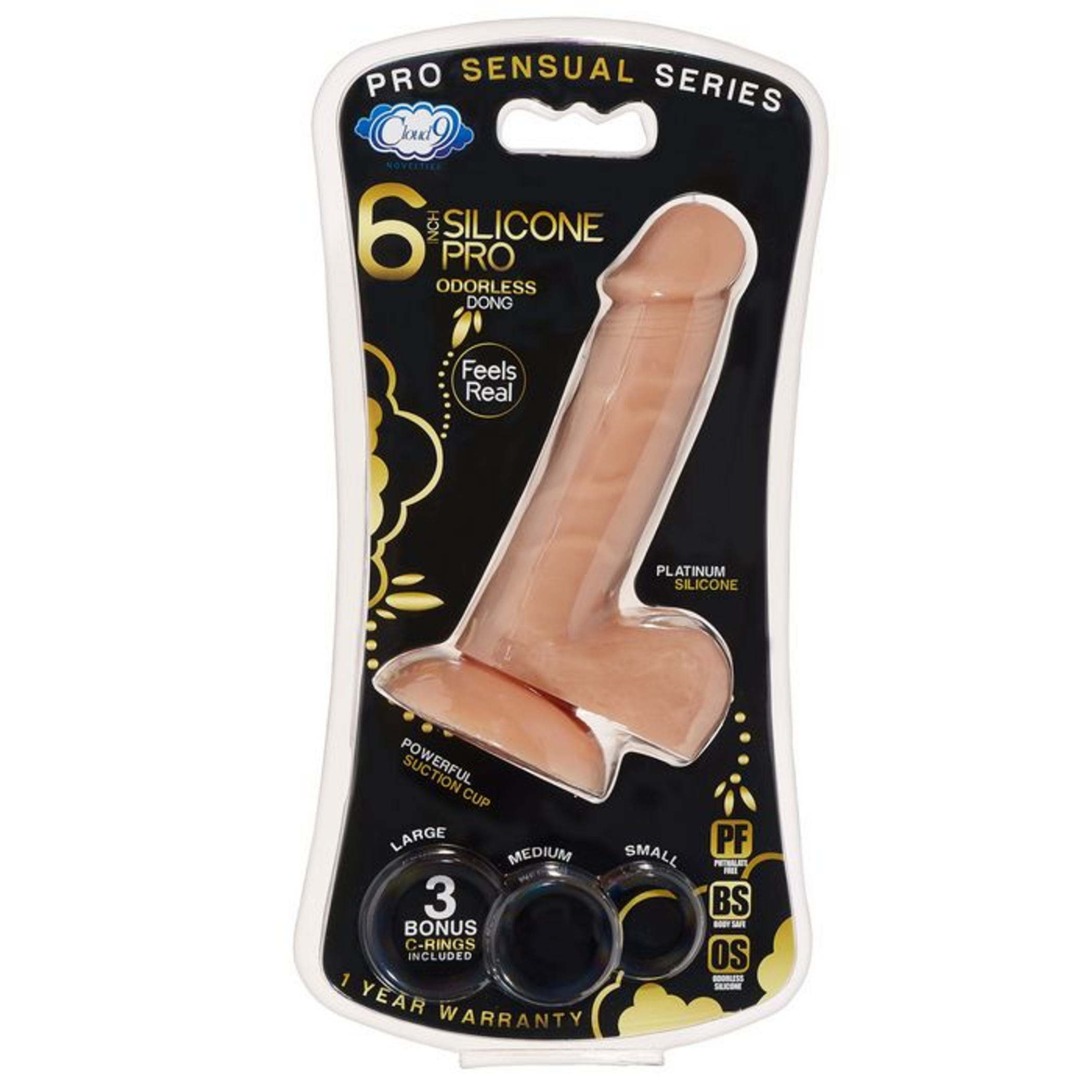 Pro Sensual Silicone Dong With 3 C-Rings, Tan 6-Inch