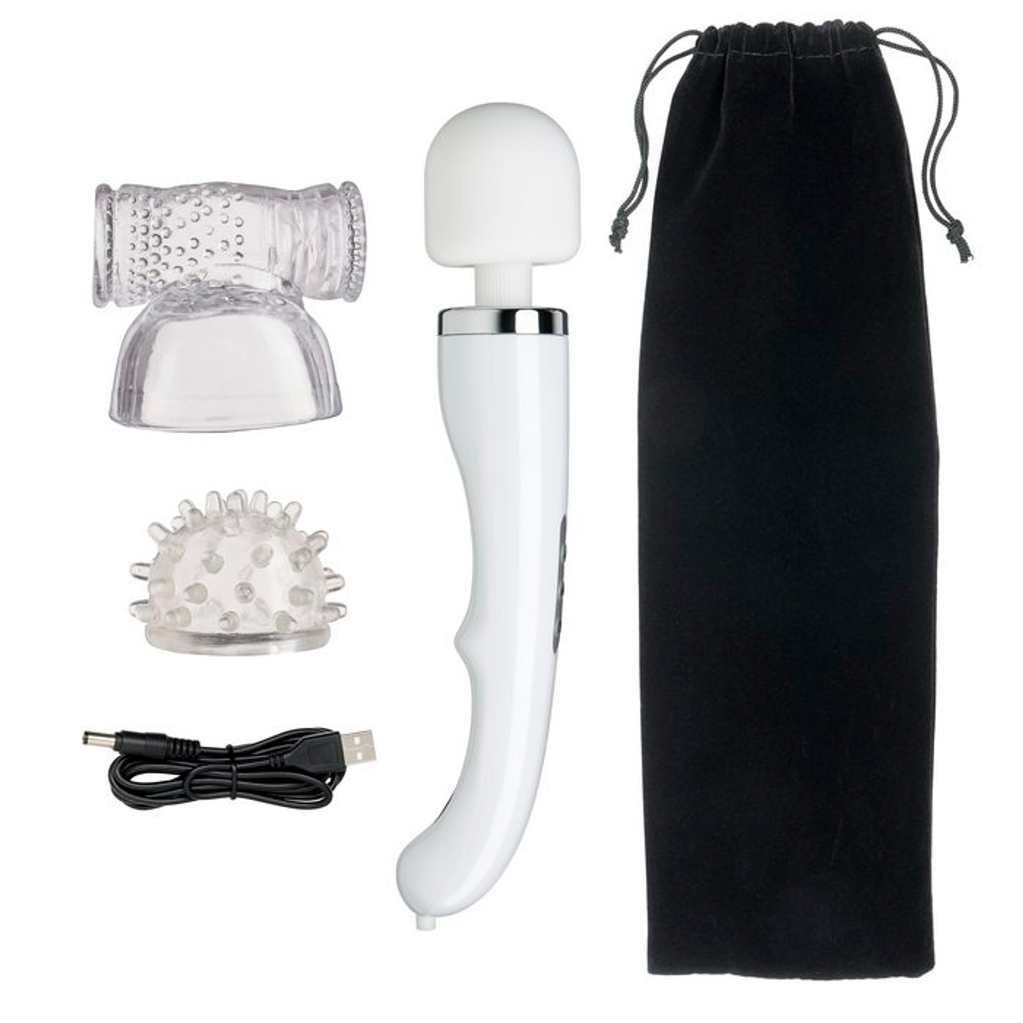 30-Function Rechargeable Wand Massager Kit in White
