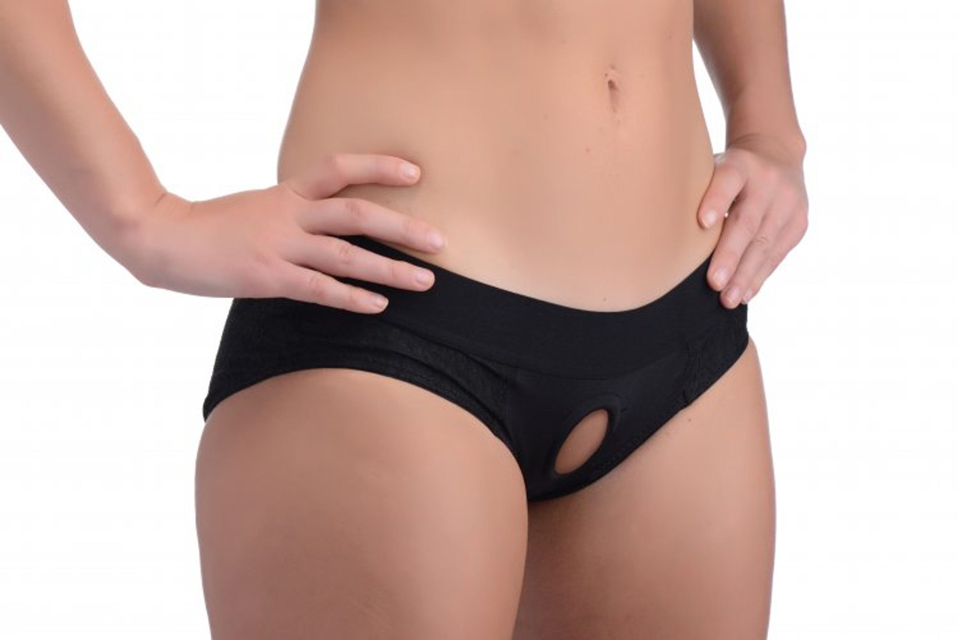Strap U Lace Envy Crotchless Panty Harness – Black S/M