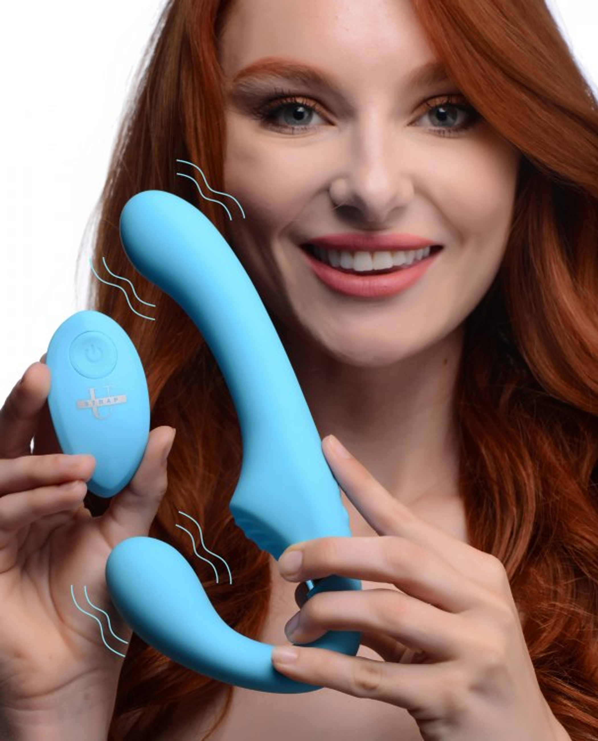 Strap U Mighty Rider 10X Vibrating Strapless Strap-On | Blue