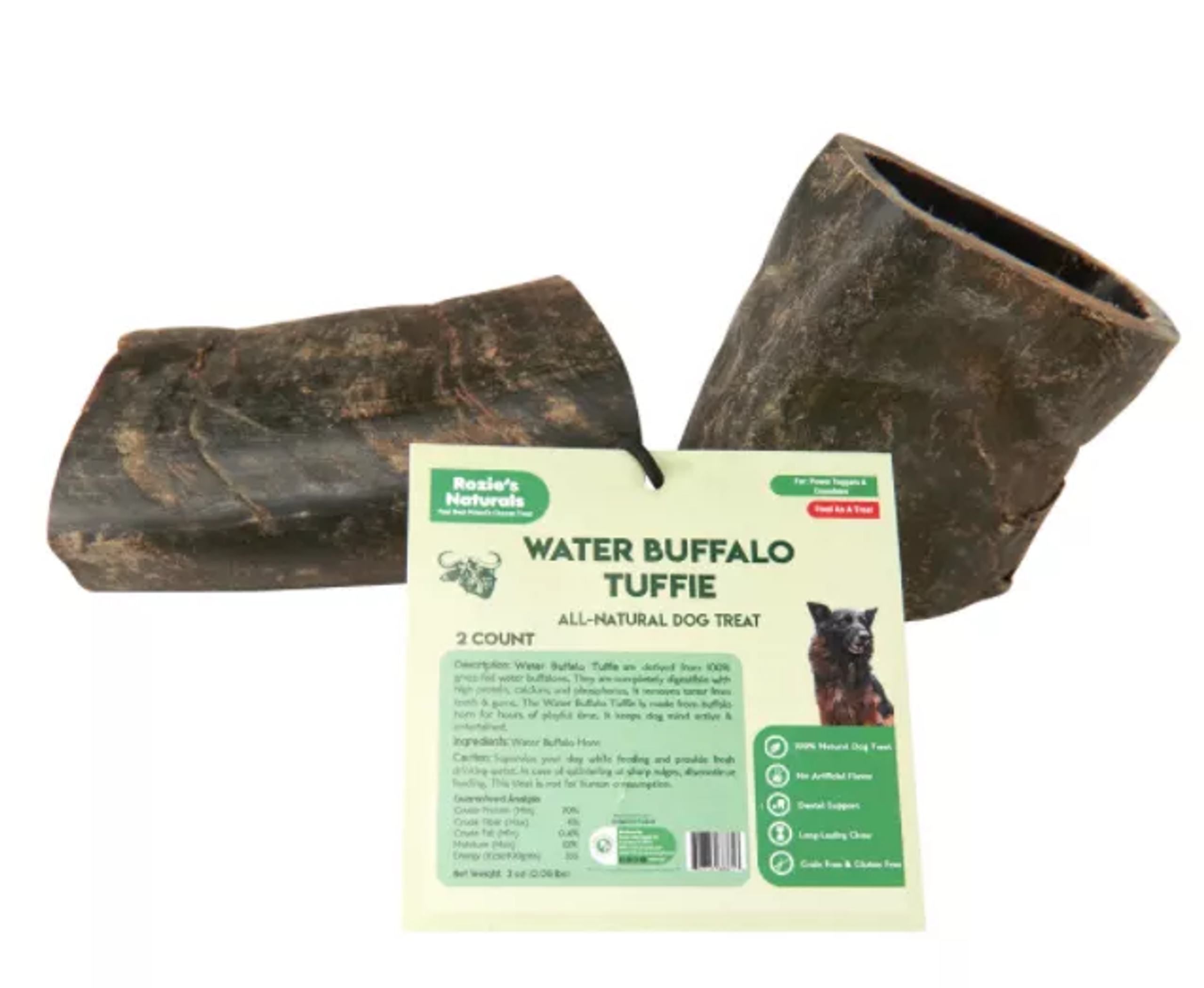 WATER BUFFALO HORN TUFFIE- 100% Natural Dog Treat & Chews, Grain-Free, Gluten-Free, Dog Chewing Dental Toys, 2 COUNT, 7.5 oz Image 1