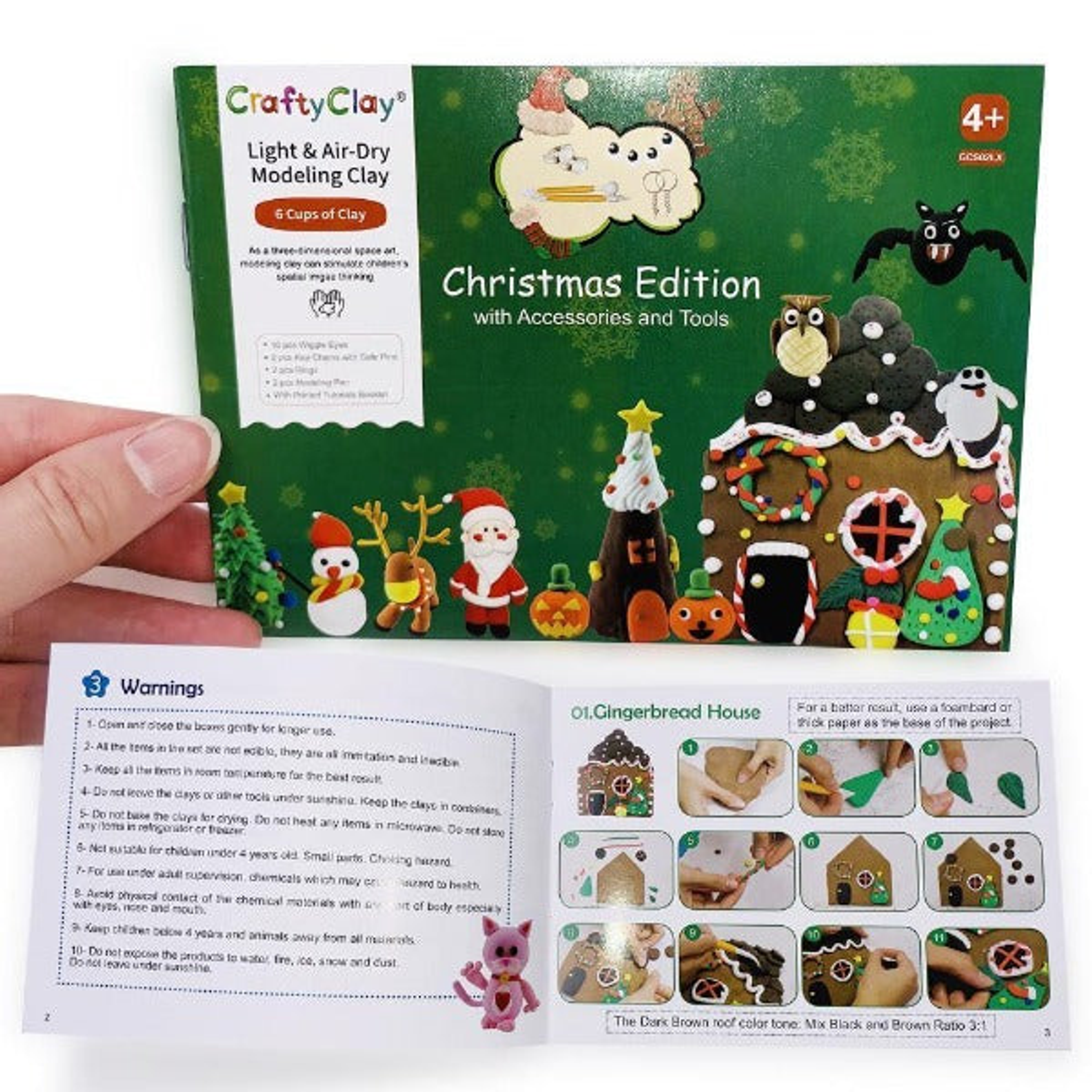 Craft Set Christmas and Halloween Fun Package 6 Cups of Color Mixing Professional-Grade Modeling Clays Air-Dry Printed Tutorial Booklet
