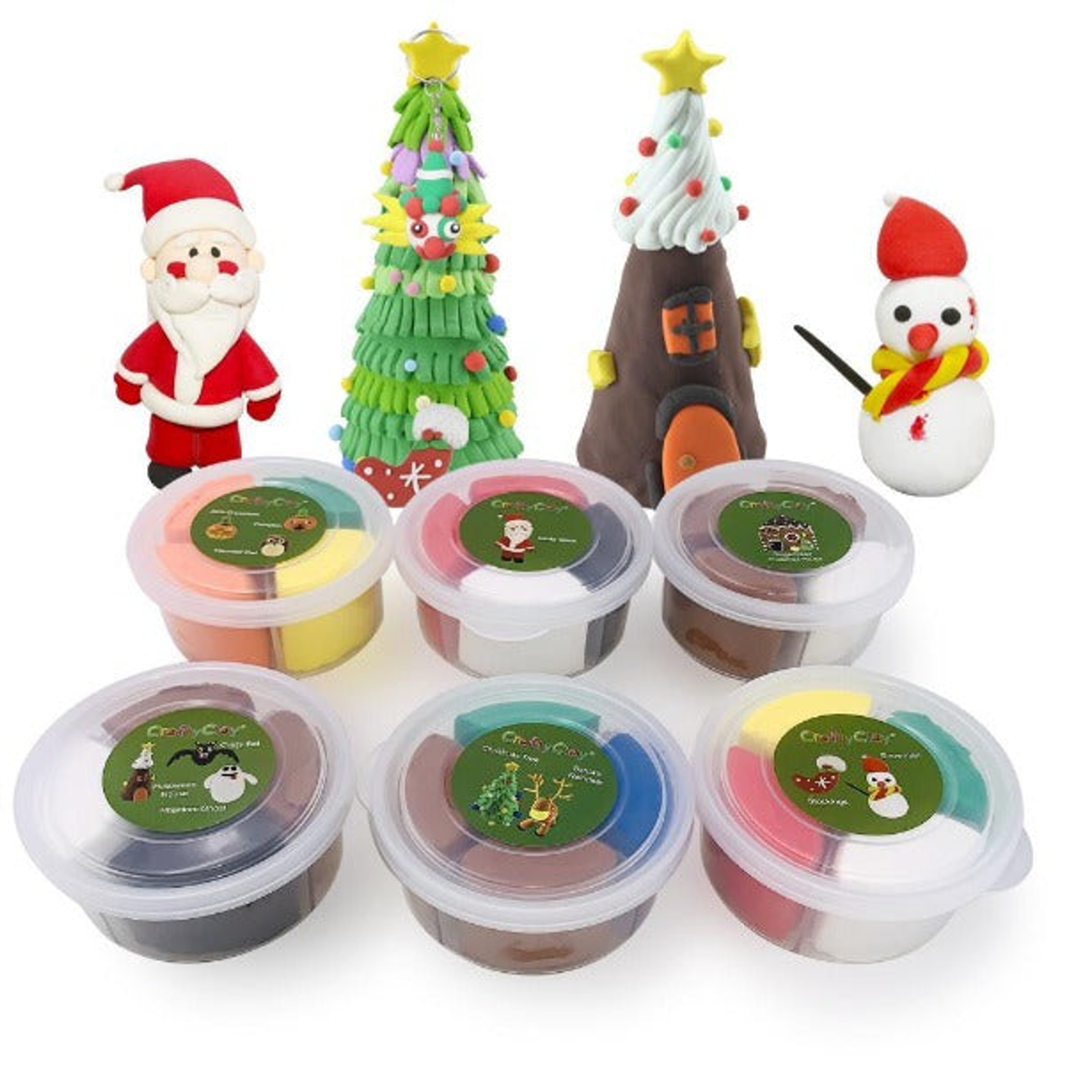 Craft Set Christmas and Halloween Fun Package 6 Cups of Color Mixing Professional-Grade Modeling Clays Air-Dry Printed Tutorial Booklet