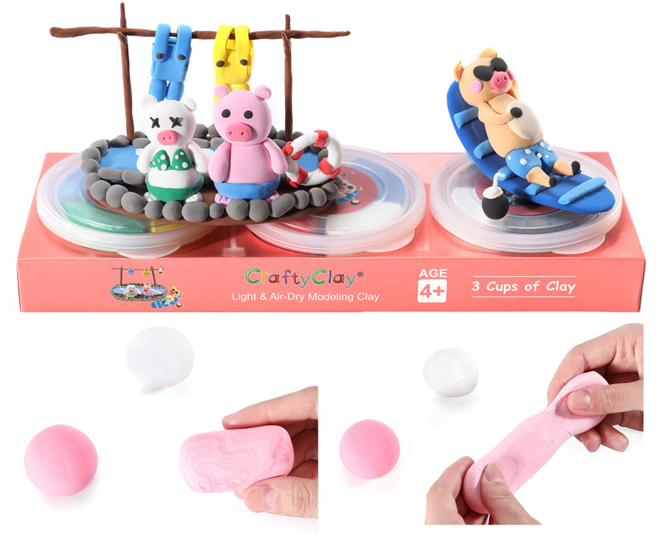Crafting Clay Toys Creative Art Projects 12 Pieces Odorless Soft Air Dry Modeling Clays Step by Step Teaching Brochure Kids Age 4 to 8