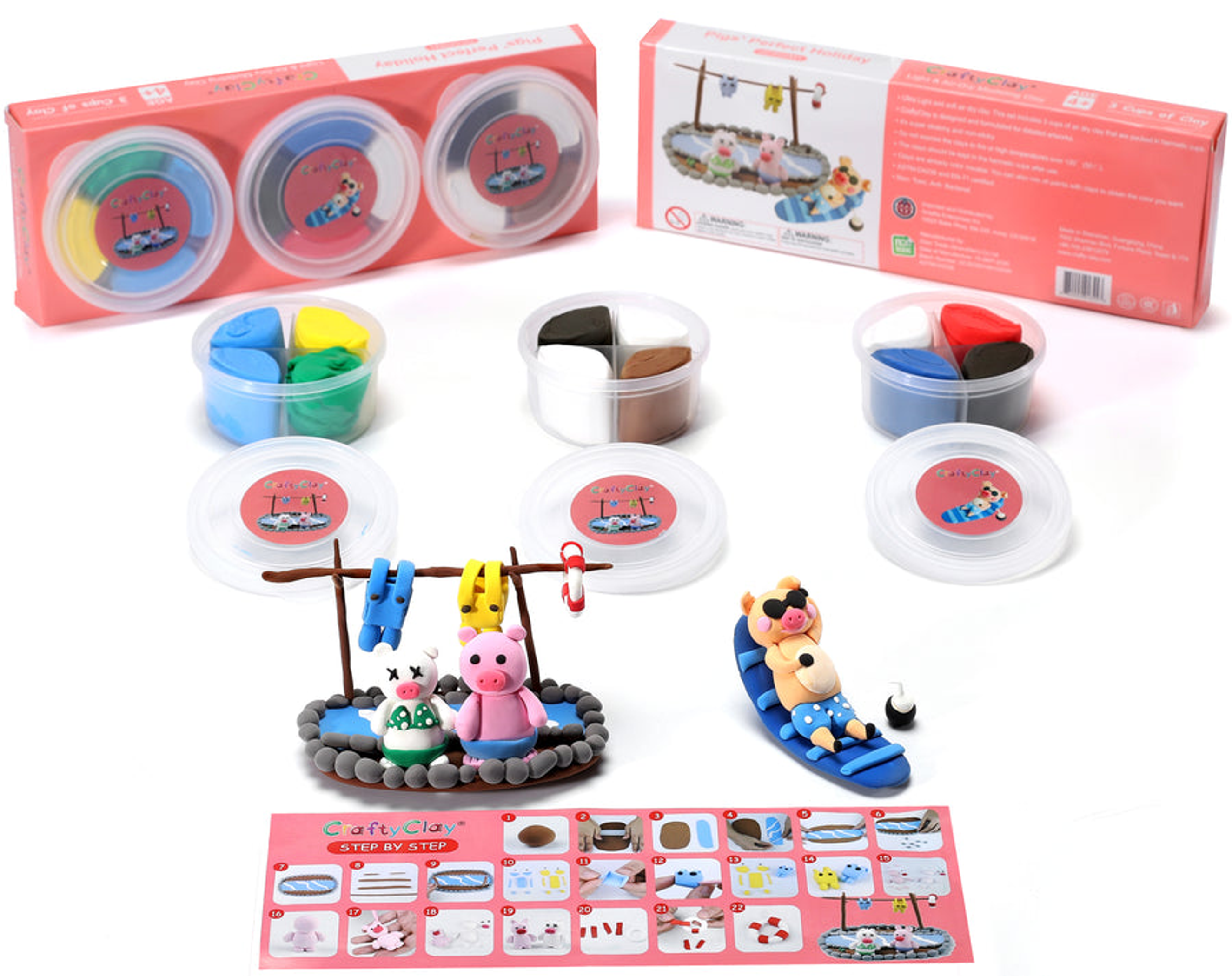 Crafting Clay Toys Creative Art Projects 12 Pieces Odorless Soft Air Dry Modeling Clays Step by Step Teaching Brochure Kids Age 4 to 8