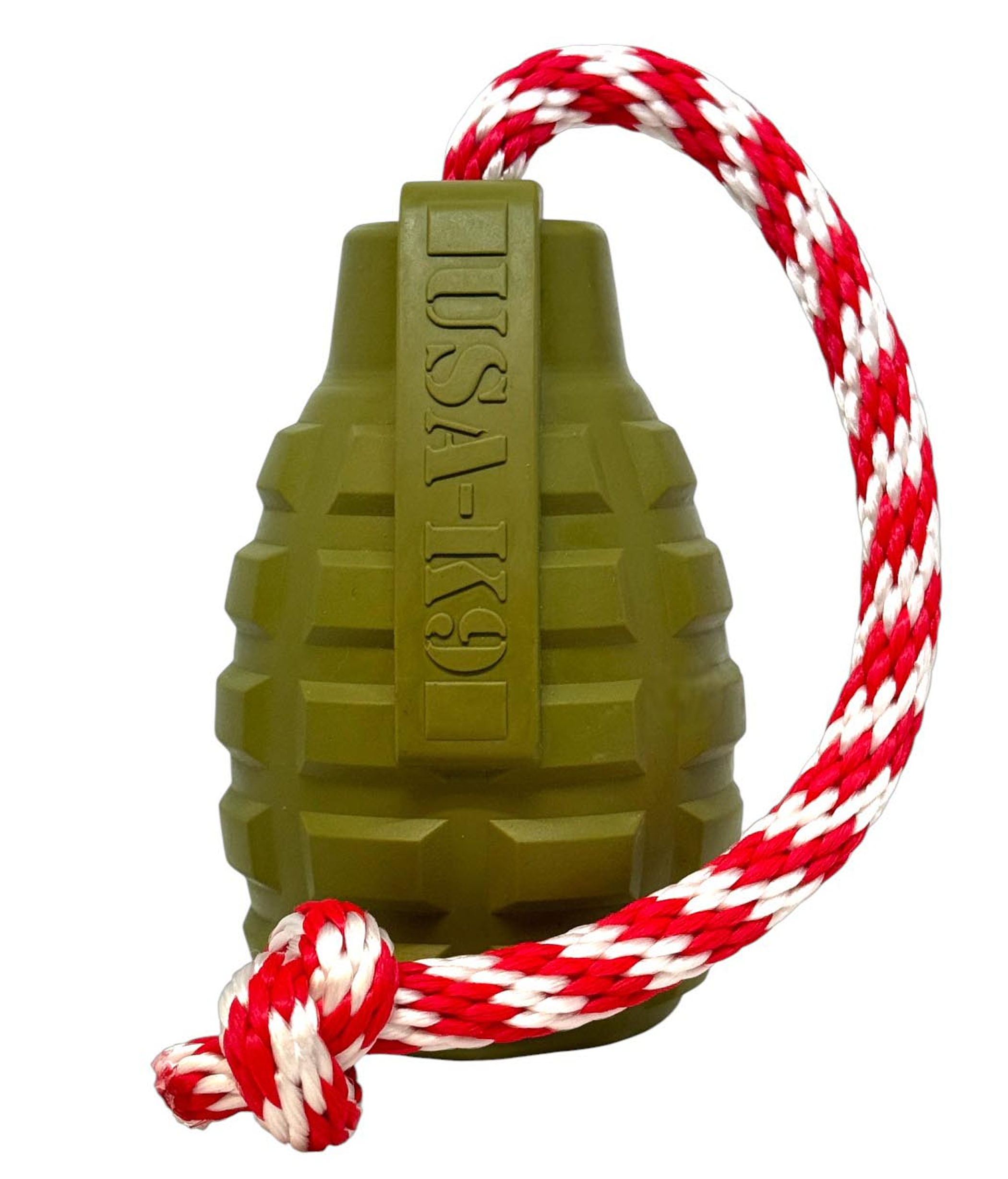 USA-K9 Grenade Shaped Rubber Dog Toy - Chew, Treat Dispenser & Tug Toy