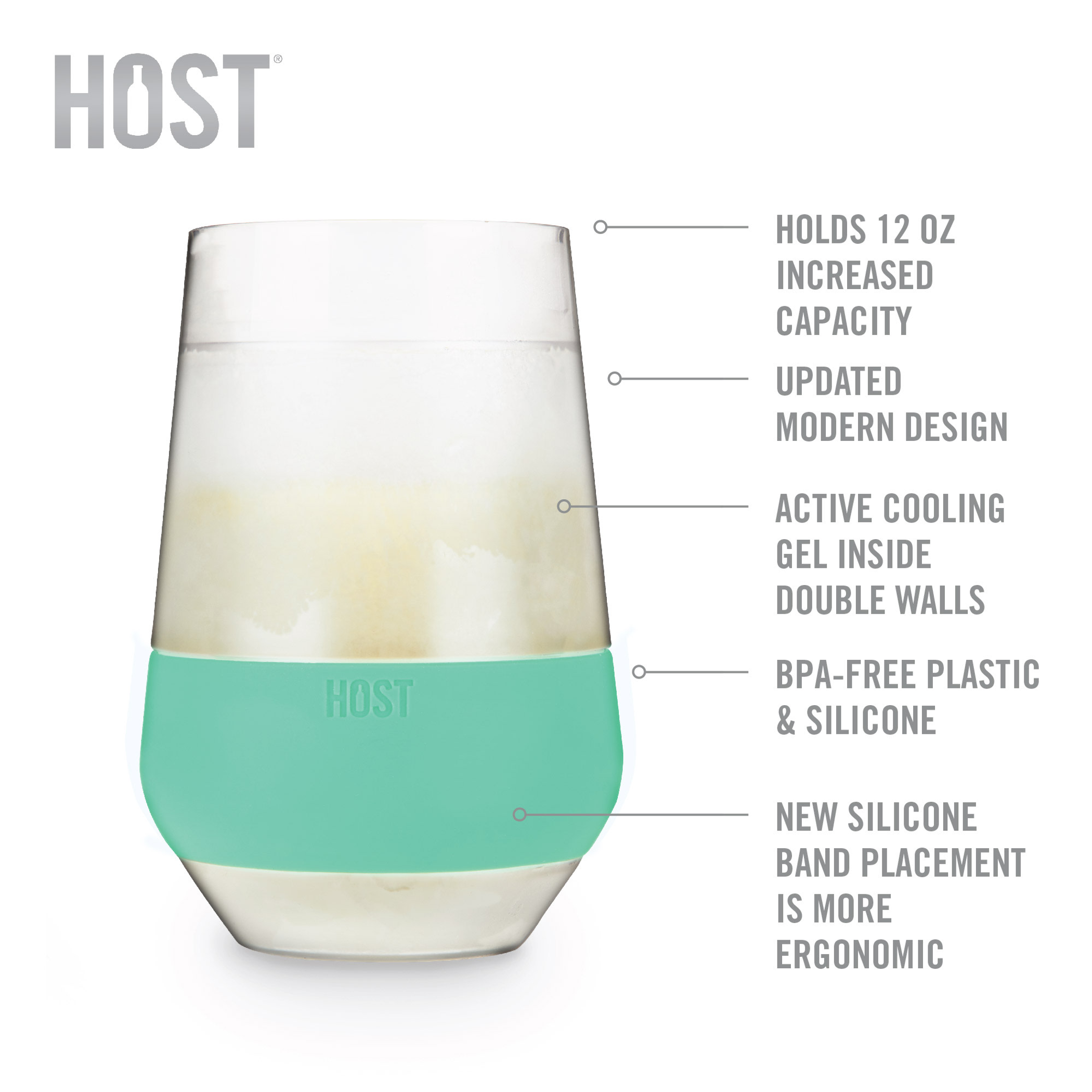 Cooling Cup Beverage Cooler Stemless 12 Ounces Insulated Silicone Band Hand Wash Only
