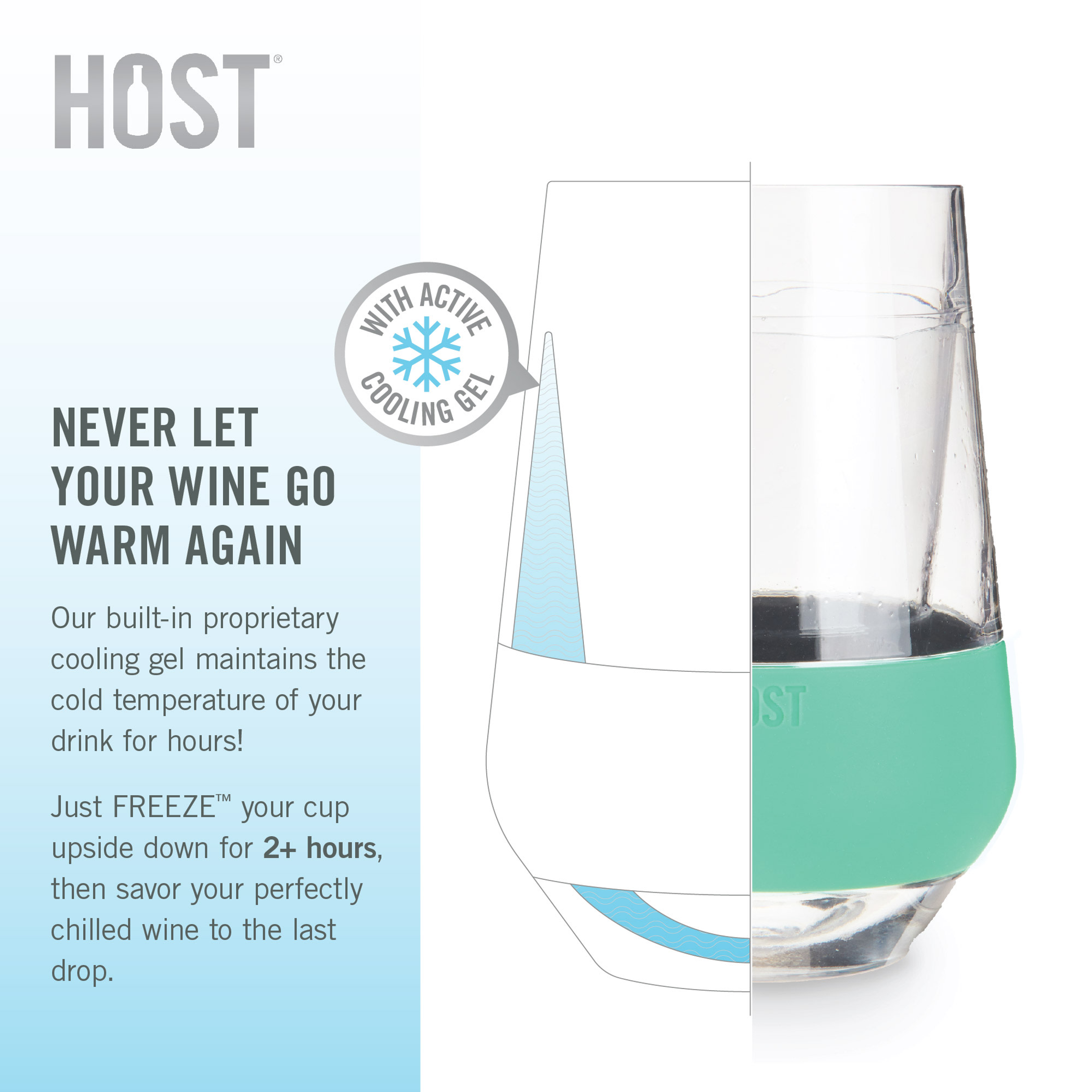 Cooling Cup Beverage Cooler Stemless 12 Ounces Insulated Silicone Band Hand Wash Only