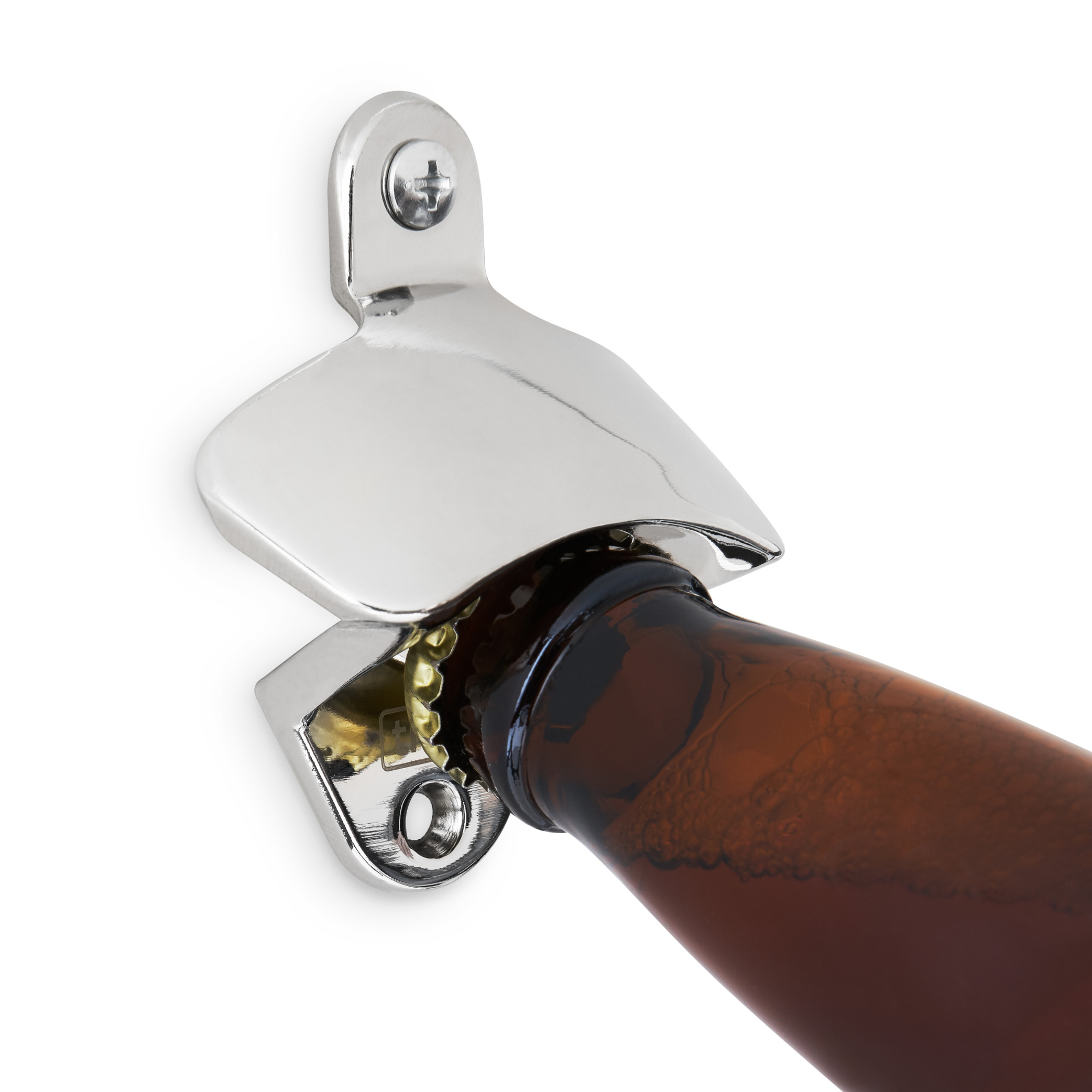 Bottle Opener Wall-Mounted Polished Metal Modern Look Screws Included Kitchen Patio Usage