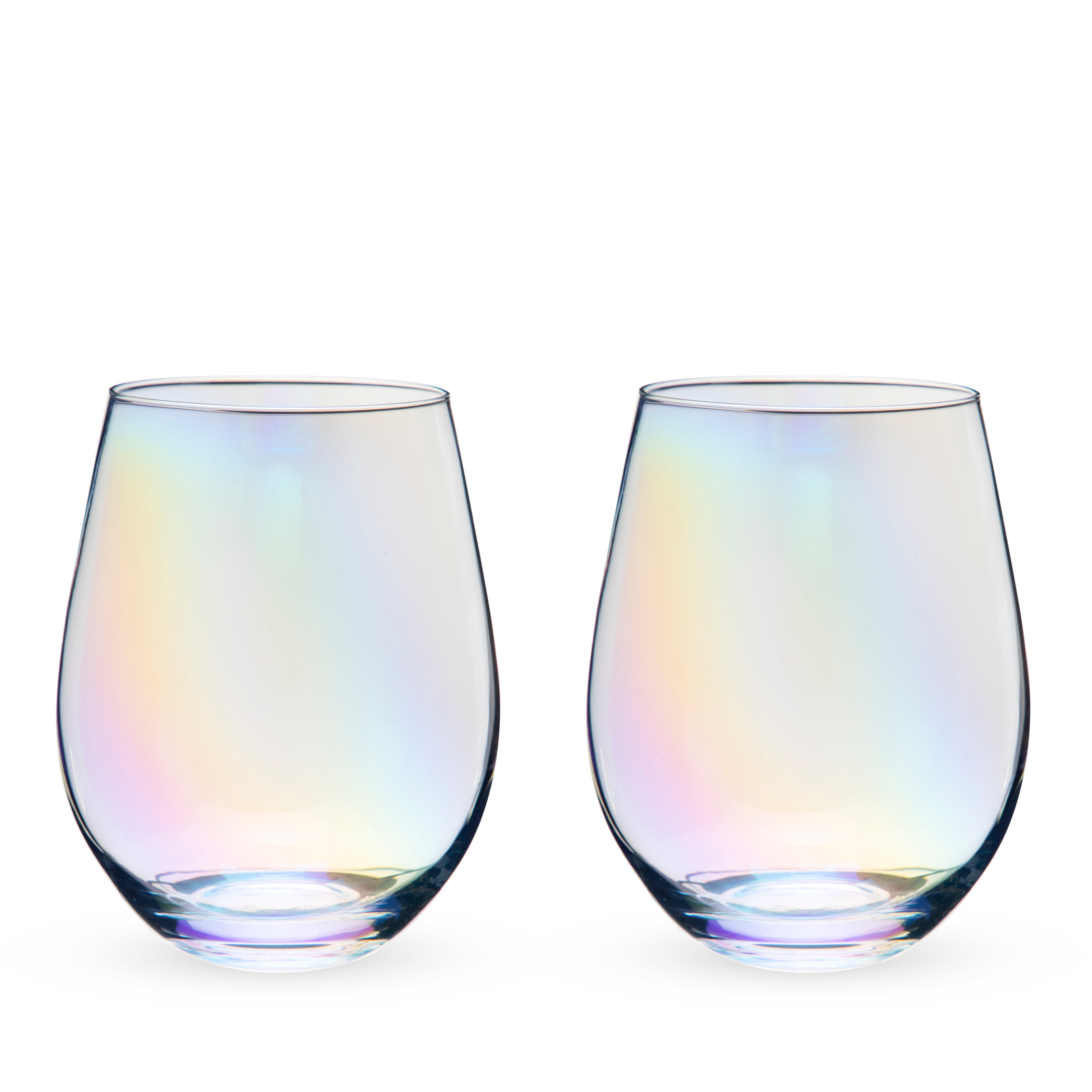 Stemless Wine Glass Set Holds 20 Oz Each Rainbow Luster Finish Set of 2 Modern Design