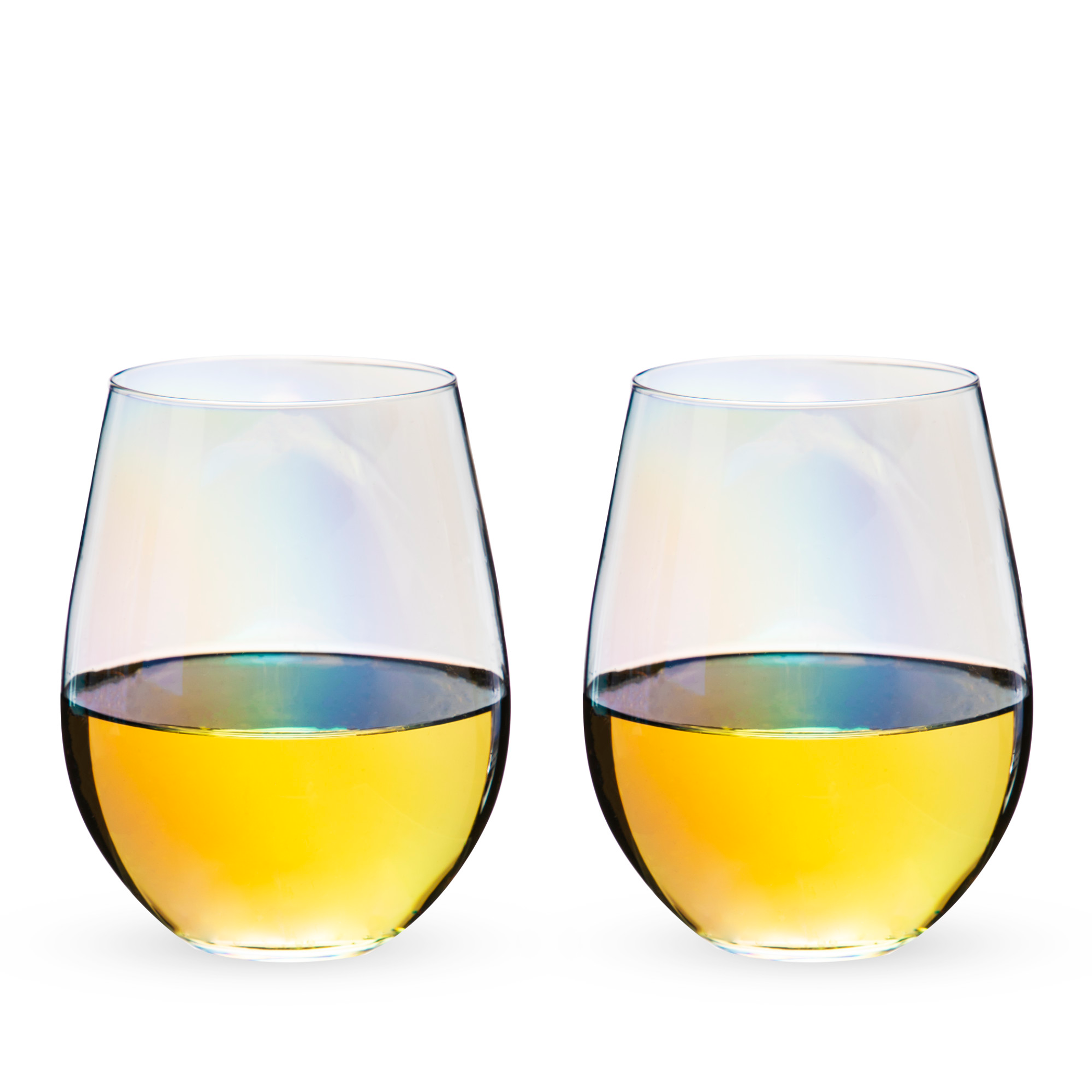 Stemless Wine Glass Set Holds 20 Oz Each Rainbow Luster Finish Set of 2 Modern Design
