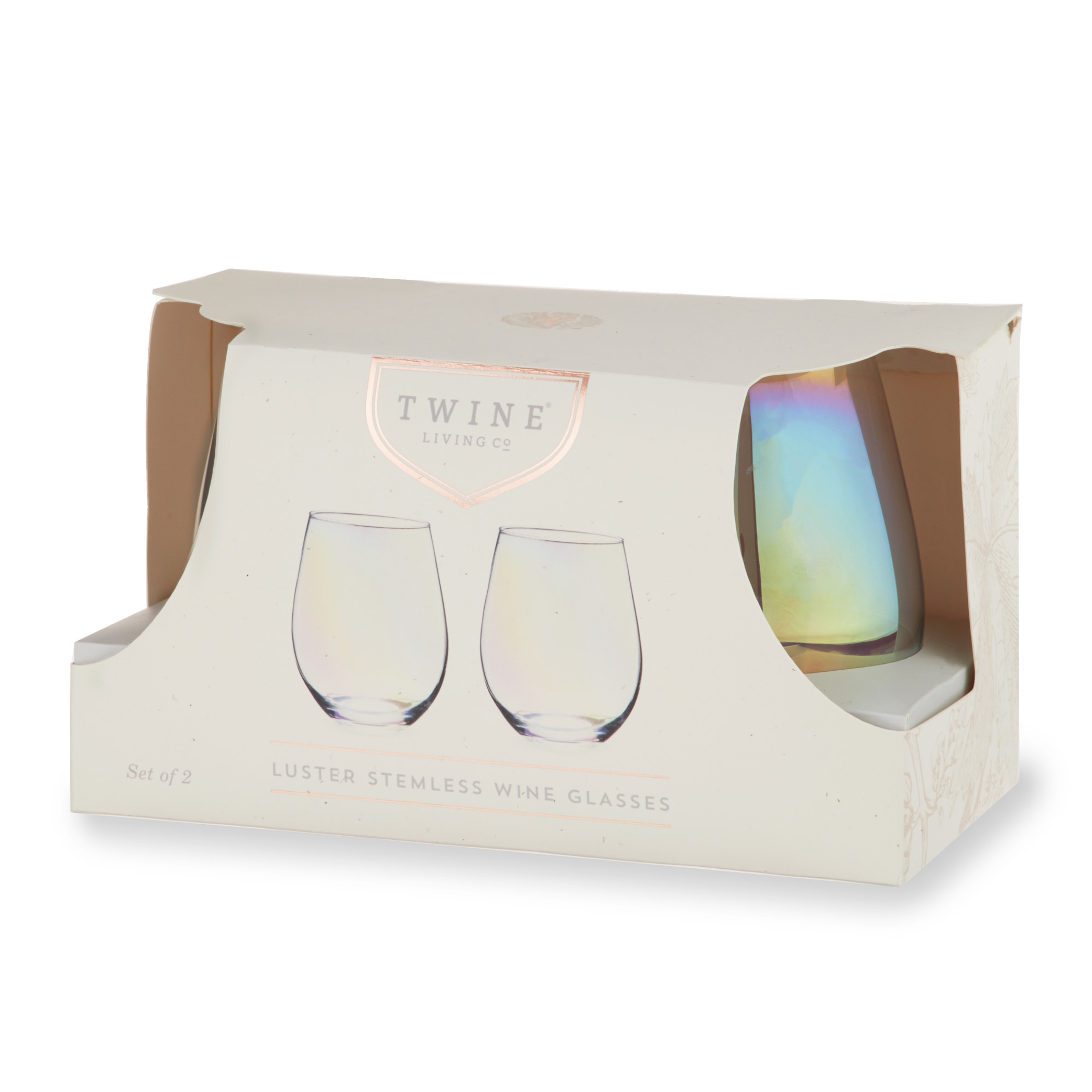 Stemless Wine Glass Set Holds 20 Oz Each Rainbow Luster Finish Set of 2 Modern Design