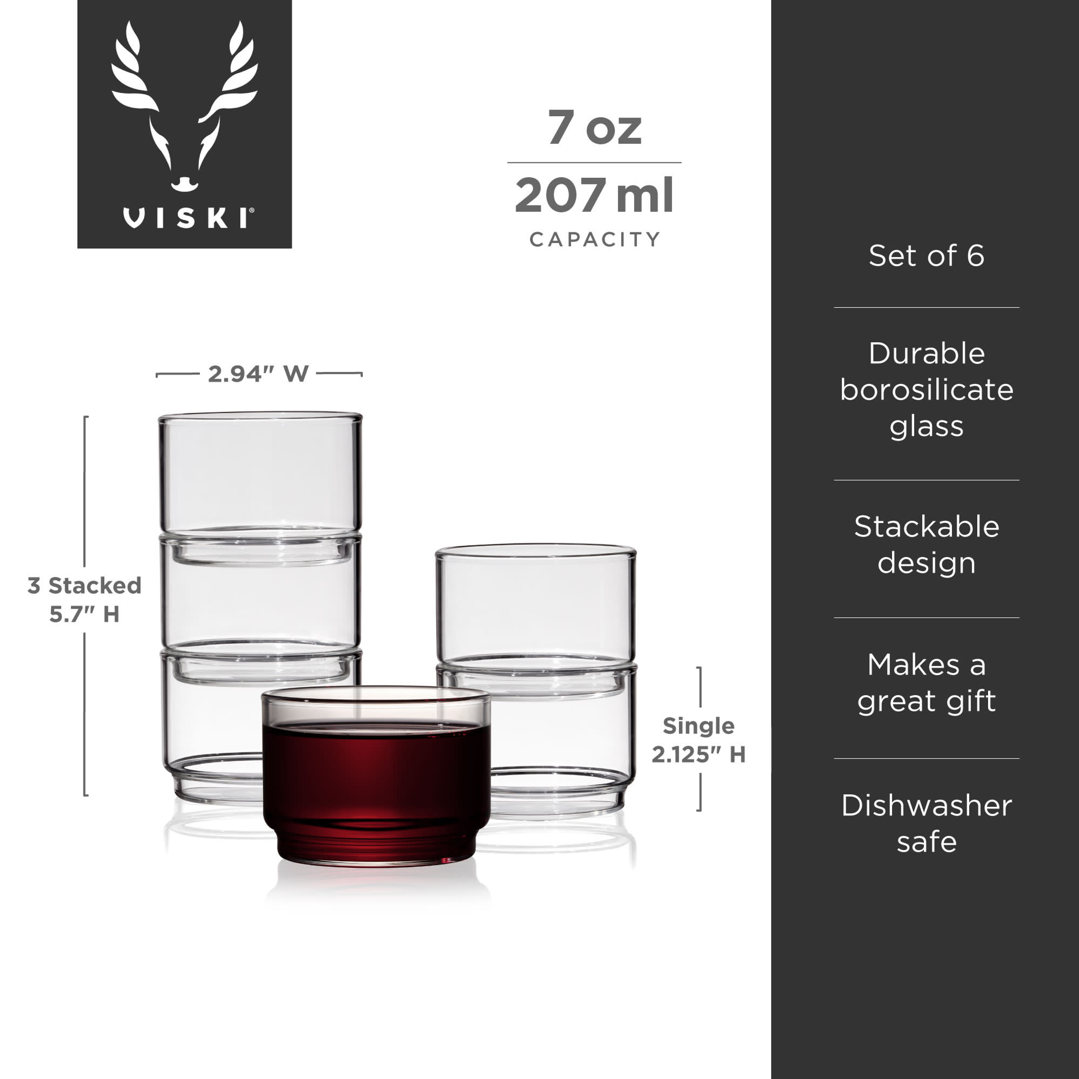 Glassware Stackable Bodega Glasses Set of 6 Borosilicate Glass 7 oz Modern Everyday Use Dishwasher Safe