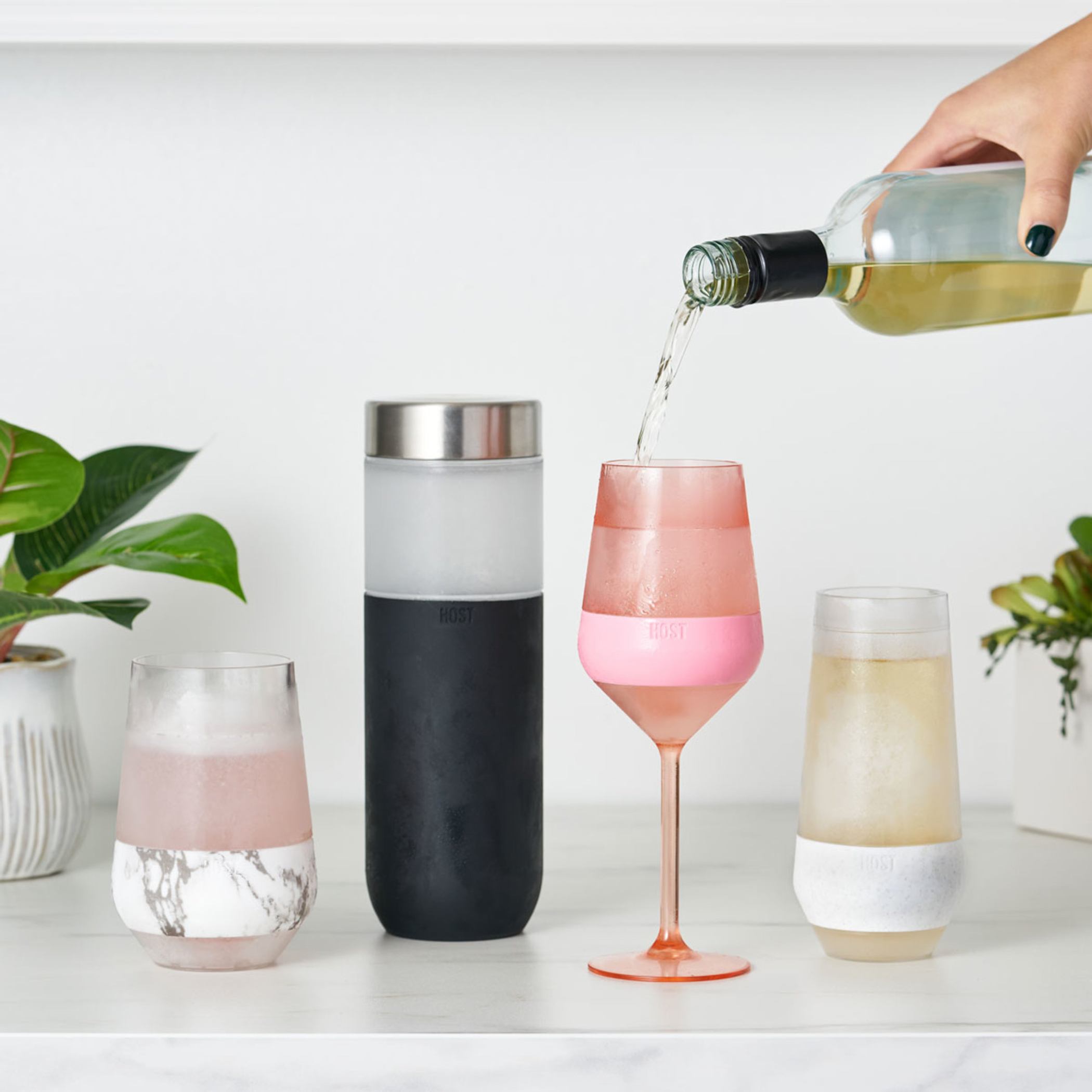 Cooling Cup Set Stemmed Beverage Cooling Insulated Silicone Band 6.5 Ounces Hand Wash Only Freezer Compatible