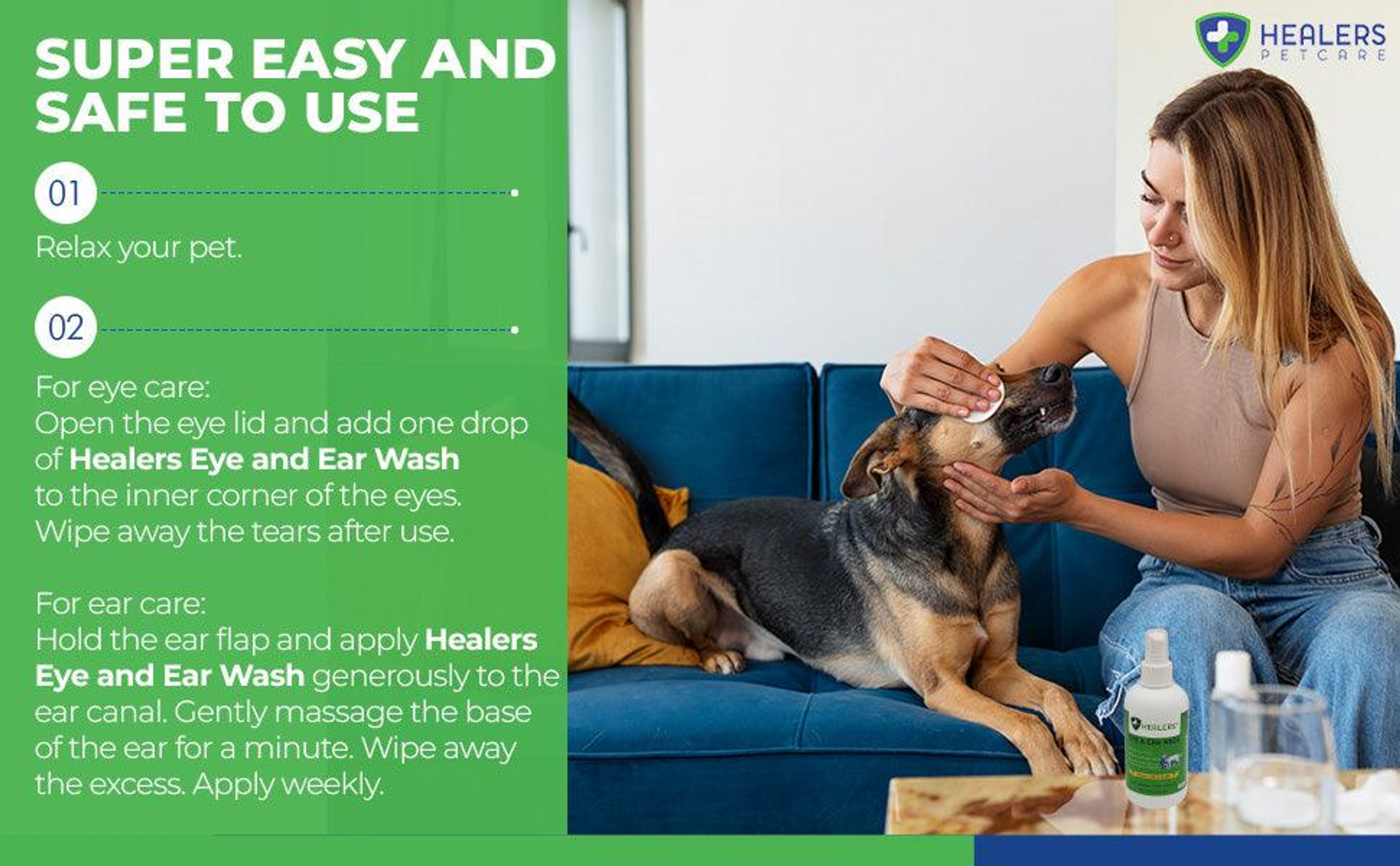 Eye and Ear Wash 2-in-1 Gentle Cleansing Solution Non-Irritating Hypochlorous Acid 4oz 8oz for Pets