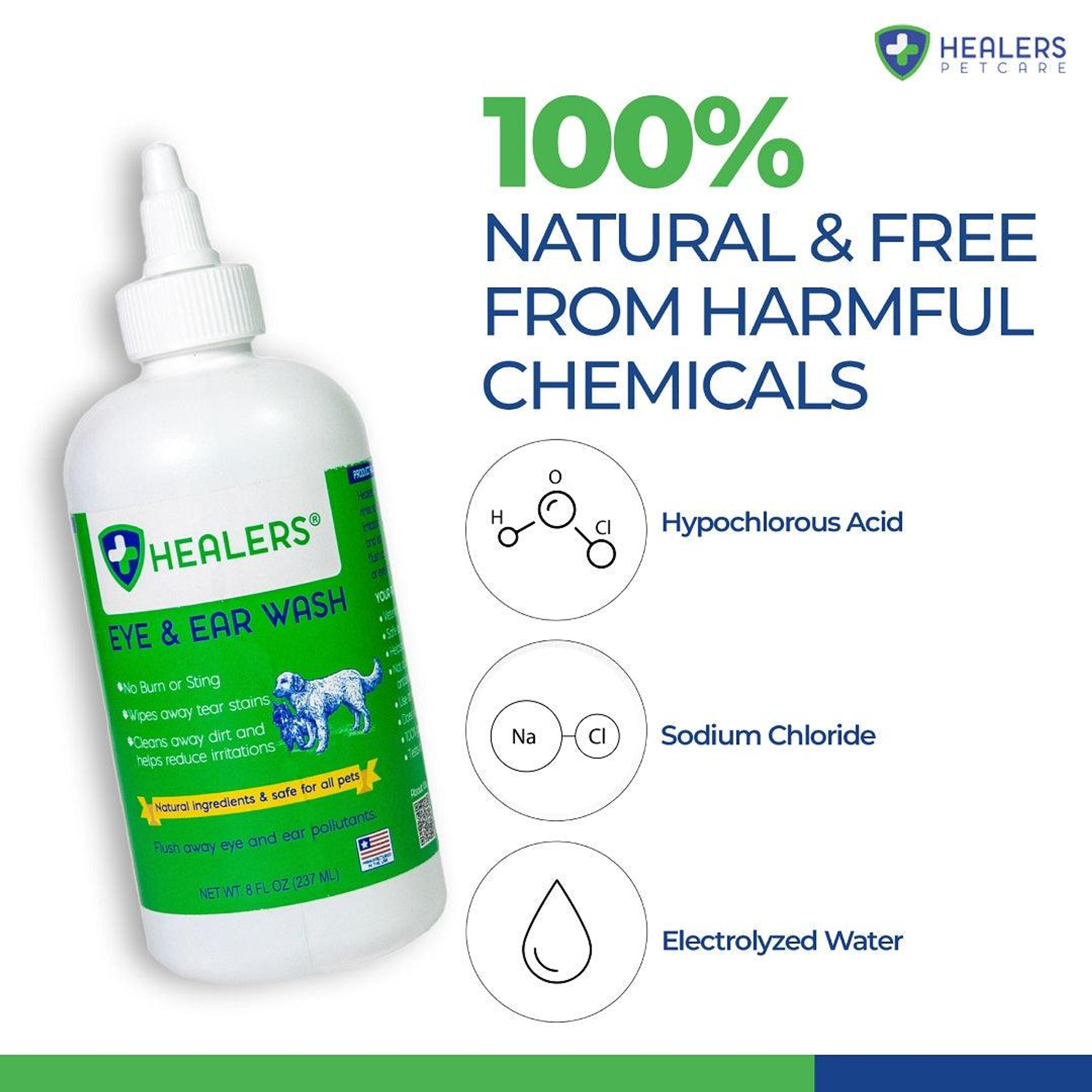 Eye and Ear Wash 2-in-1 Cleansing Gentle Solution Hypochlorous Acid Non-Irritating 4oz and 8oz Size