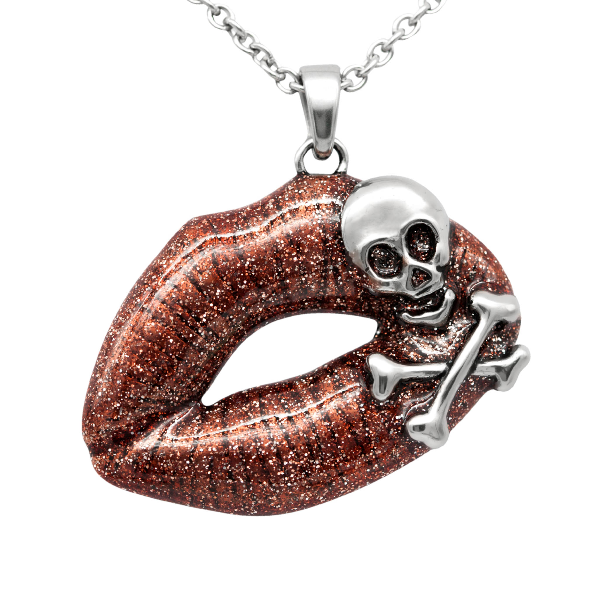 Red Lips Skull Necklace
