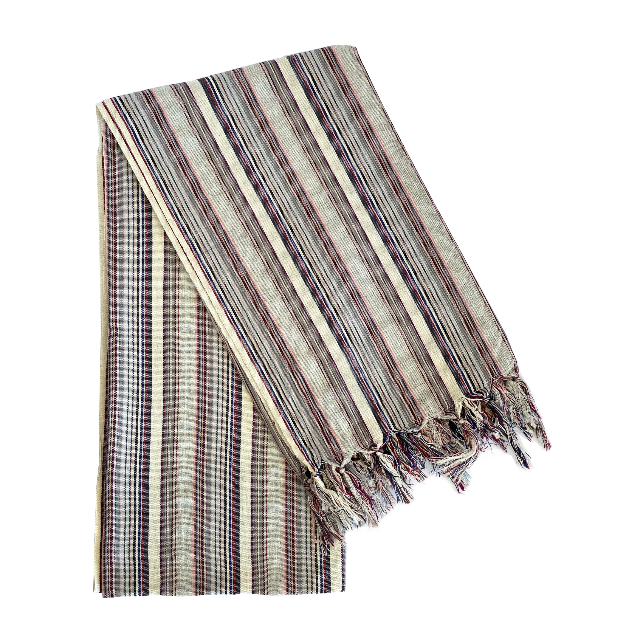 Towel Blanket Casual Striped Recycled Cotton Size 70 x 30 Inches Color Gray Handmade Pre-washed Hand Knotted Tassels