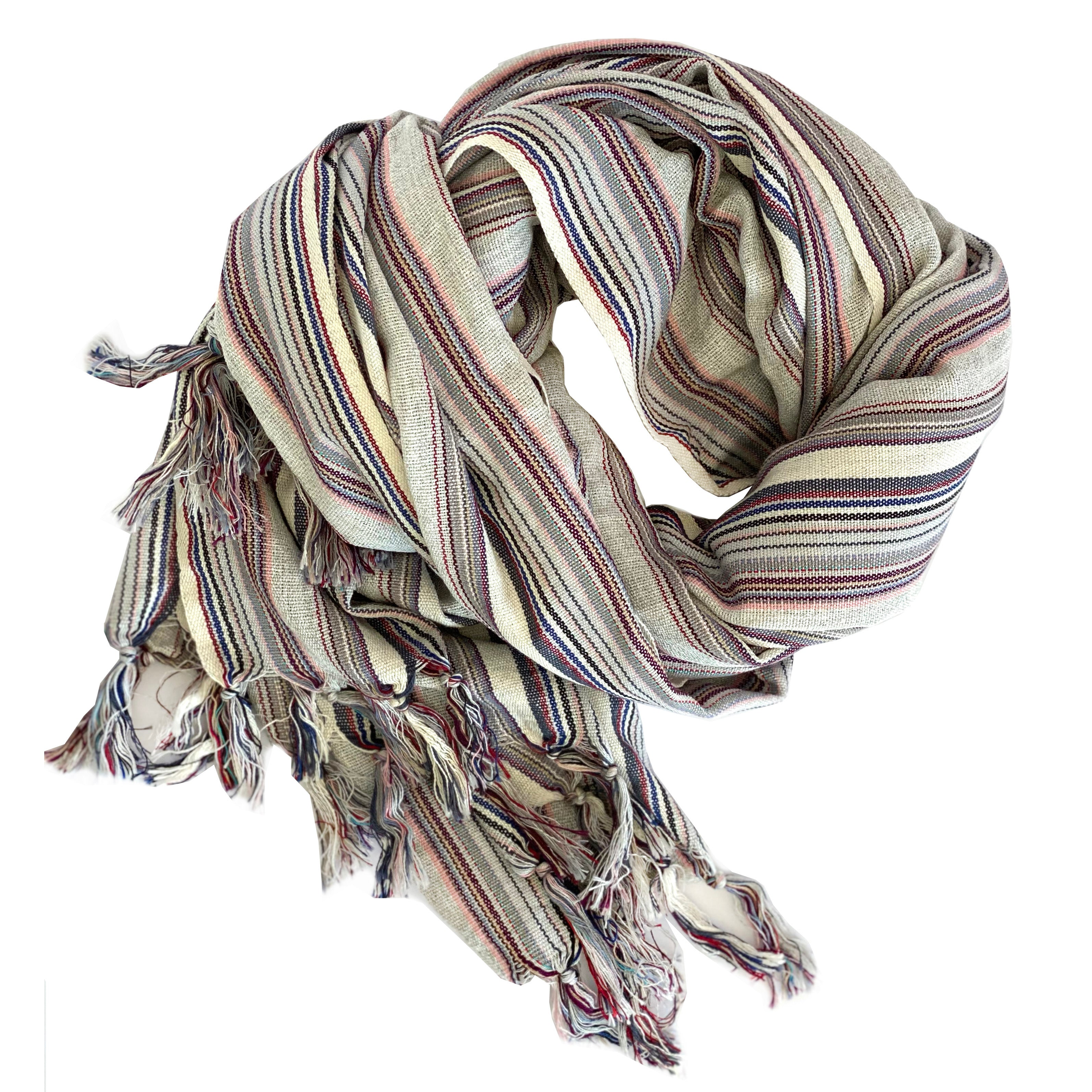 Towel Blanket Casual Striped Recycled Cotton Size 70 x 30 Inches Color Gray Handmade Pre-washed Hand Knotted Tassels