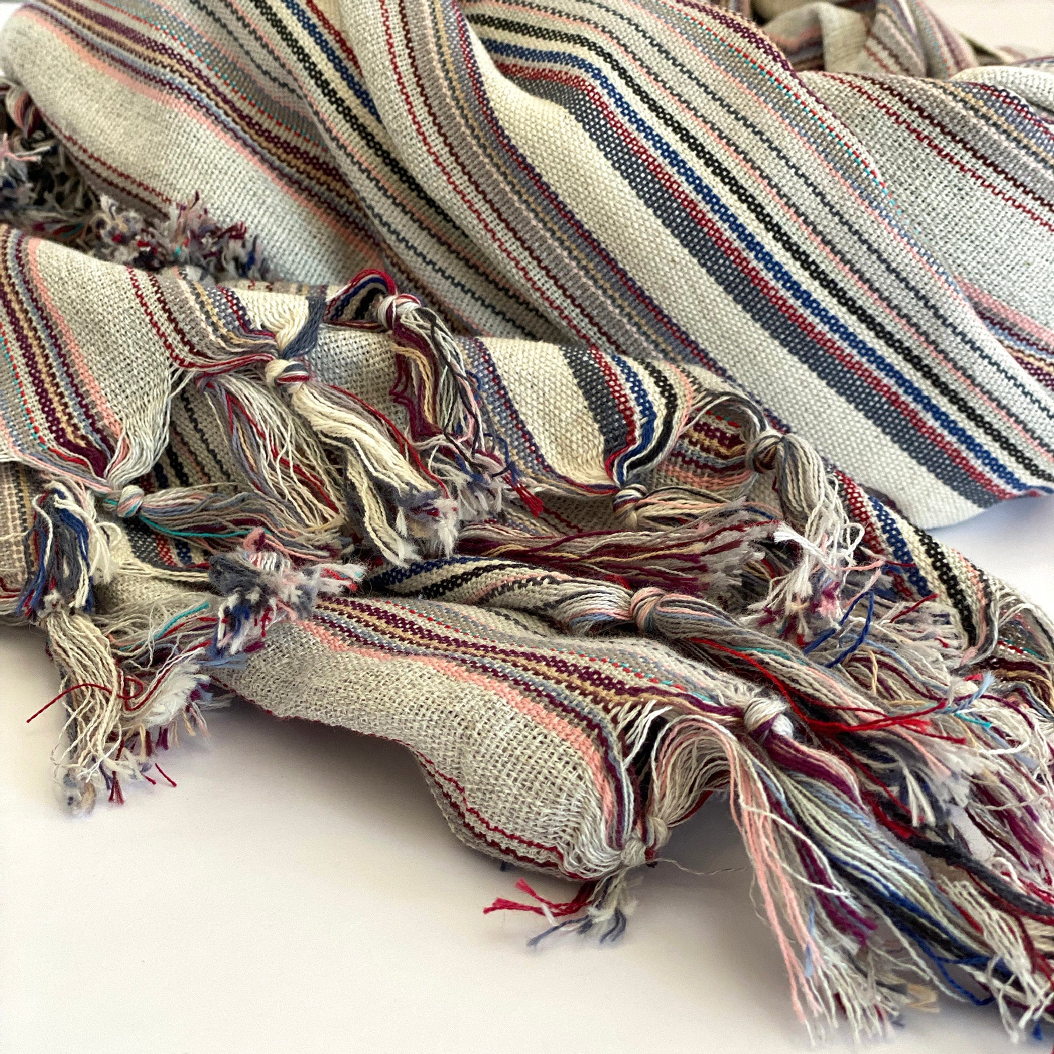 Towel Blanket Casual Striped Recycled Cotton Size 70 x 30 Inches Color Gray Handmade Pre-washed Hand Knotted Tassels