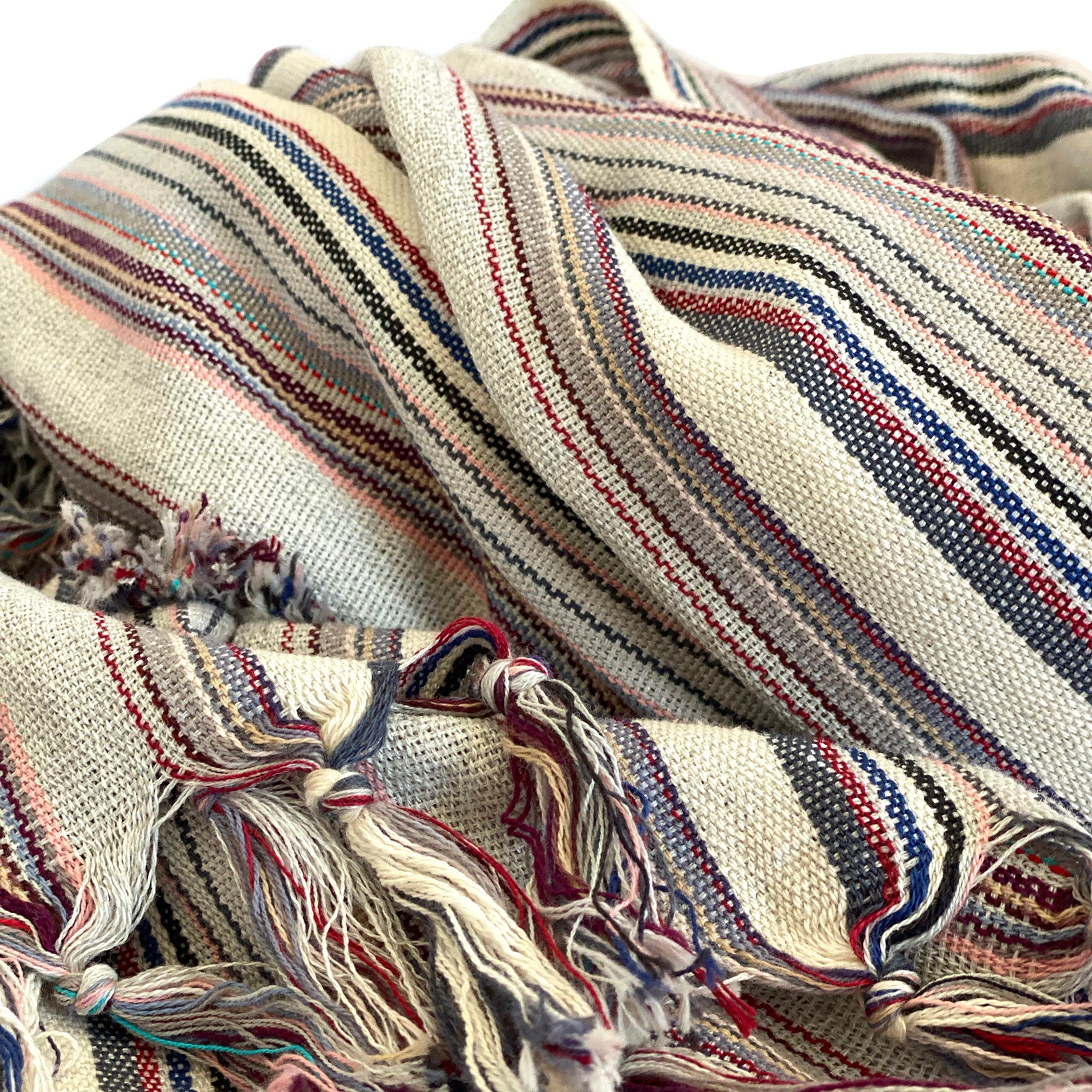 Towel Blanket Casual Striped Recycled Cotton Size 70 x 30 Inches Color Gray Handmade Pre-washed Hand Knotted Tassels