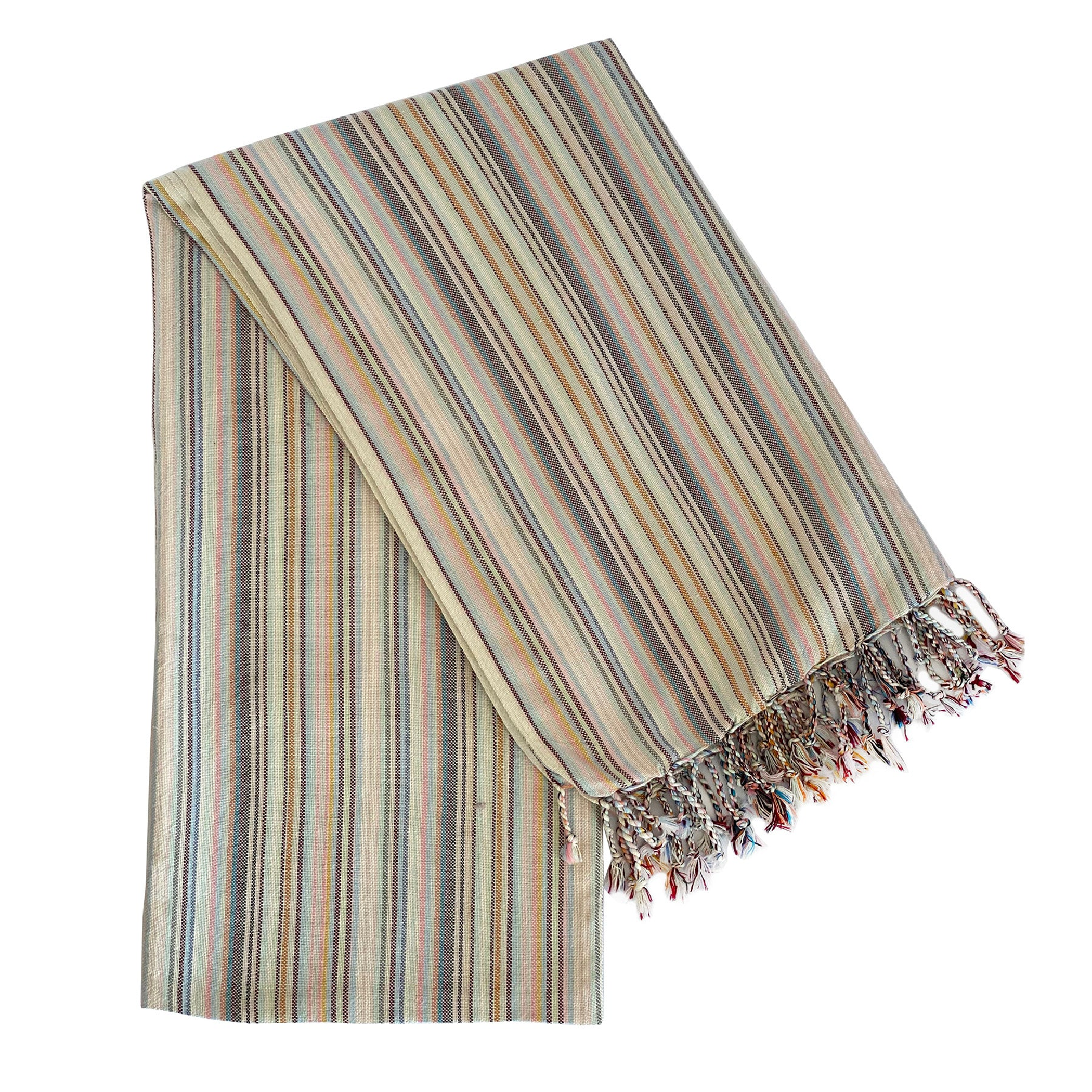 Towel Blanket Soft Pink Casual Striped 70 x 30 Inches Made of 50% Recycled Cotton 50% Pure Cotton Handmade Hand Knotted Tassels