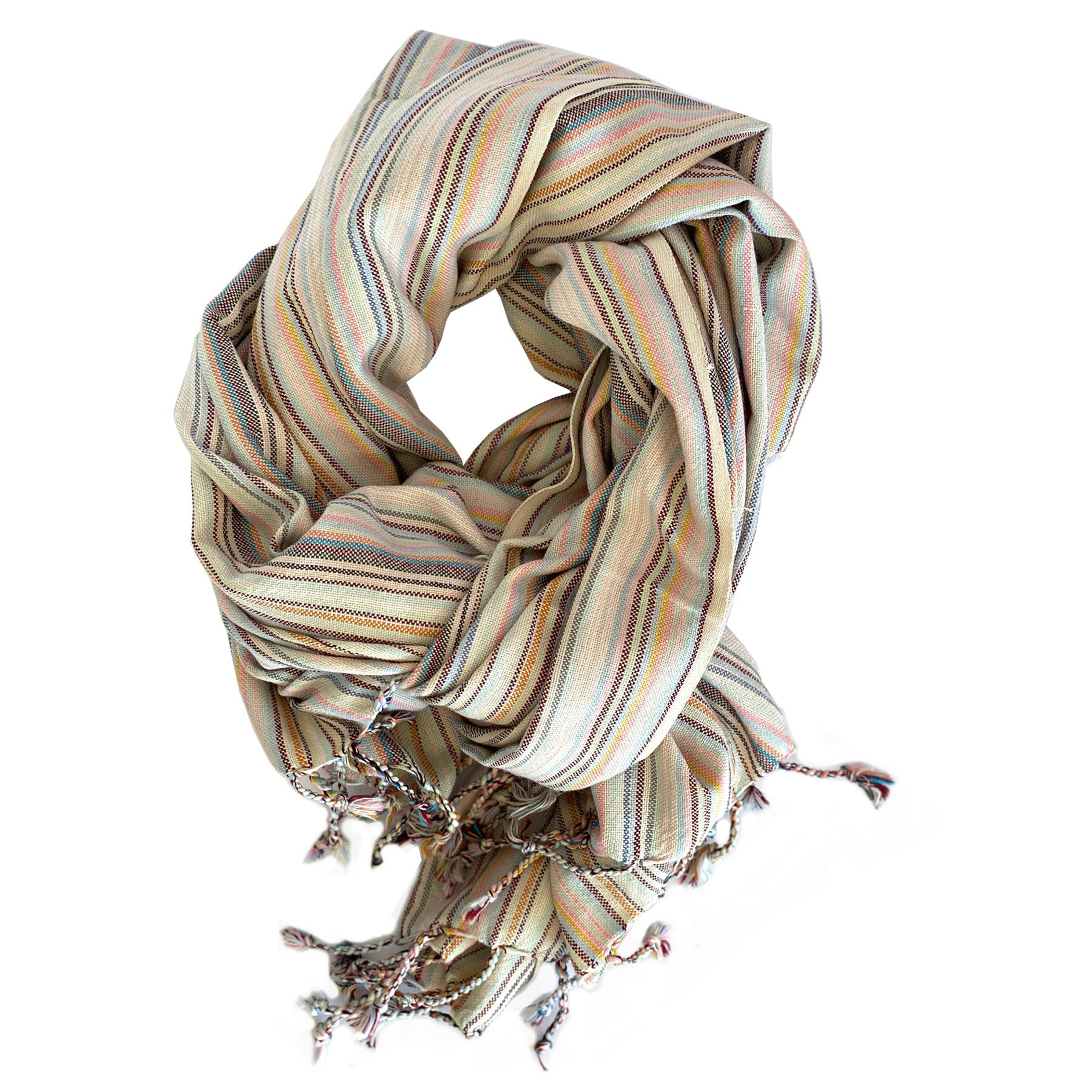 Towel Blanket Soft Pink Casual Striped 70 x 30 Inches Made of 50% Recycled Cotton 50% Pure Cotton Handmade Hand Knotted Tassels