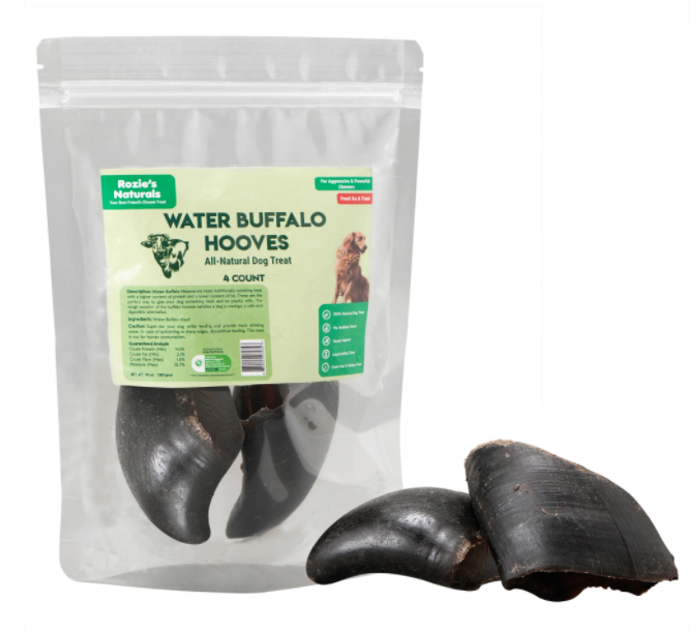 WATER BUFFALO HOOVES-100% Natural, High Protein, Long-Lasting, Grain-Free, Gluten-Free, Dog Dental Treat & Chews, 4 COUNT-10 oz Image 1