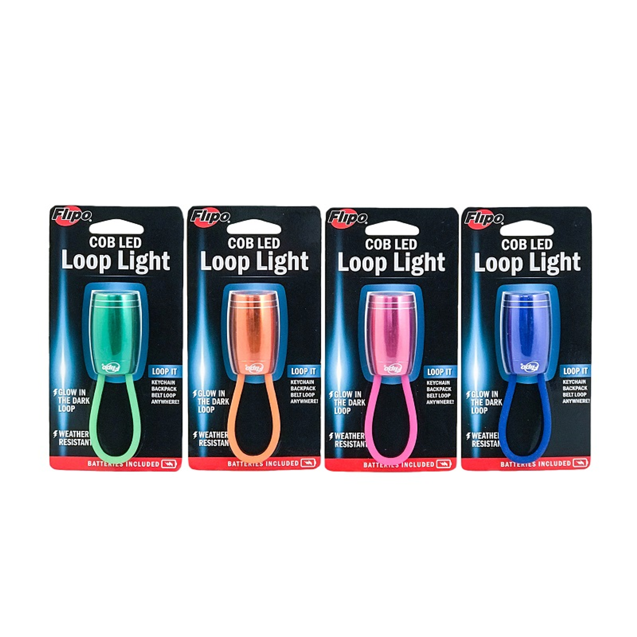 LED Loop Light Attachment for Keychains Backpacks and Belt Loops Compact Durable Aircraft Aluminum Weather Resistant in Metallic Colors of Blue Orange Pink and Lime Green