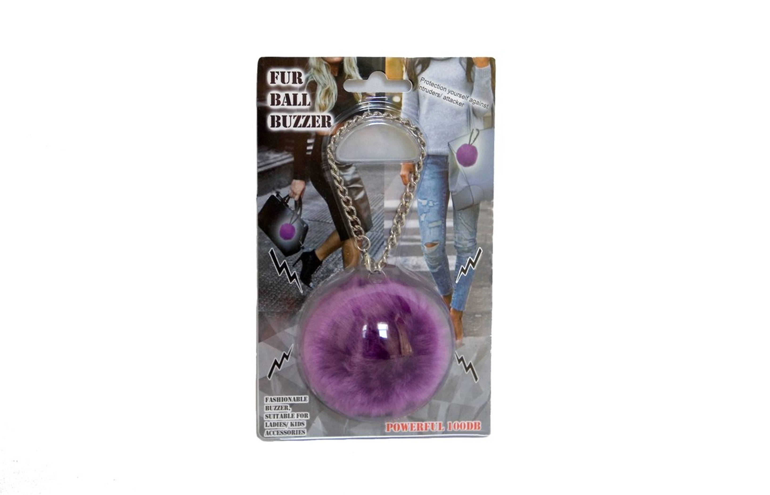 Buzzer Fashionable Furry Alarm for Children and Women Color Pink Purple White Size Compact Includes 3 Button Cell Batteries