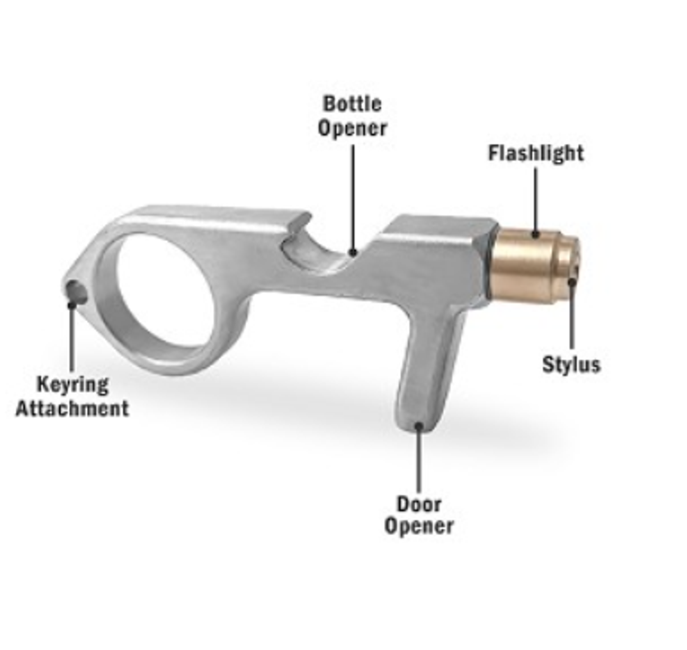 Keychain Multi-Tool Contact-Less Safe Key with LED Flashlight Zinc 3 1/16 inch x 1 3/16 inch x 3/8 inch Compatible with Keypads Doors Touch Screens