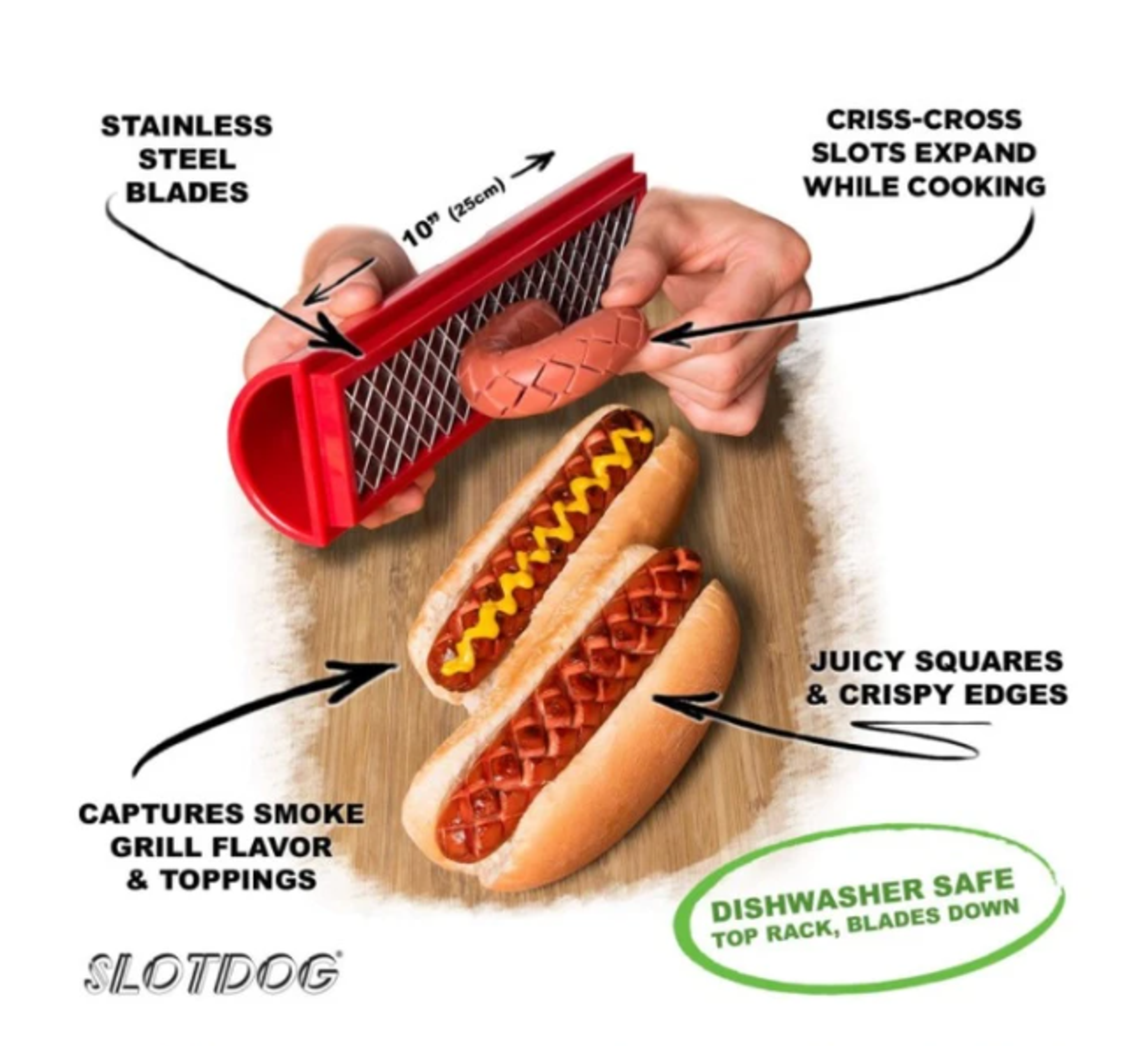 Hot Dog Slotting Kitchen Gadget Creates Perfect Criss-Cross Slots in Skinless Hot Dogs for Enhanced Cooking Flavor Easy to Use Dishwasher Safe