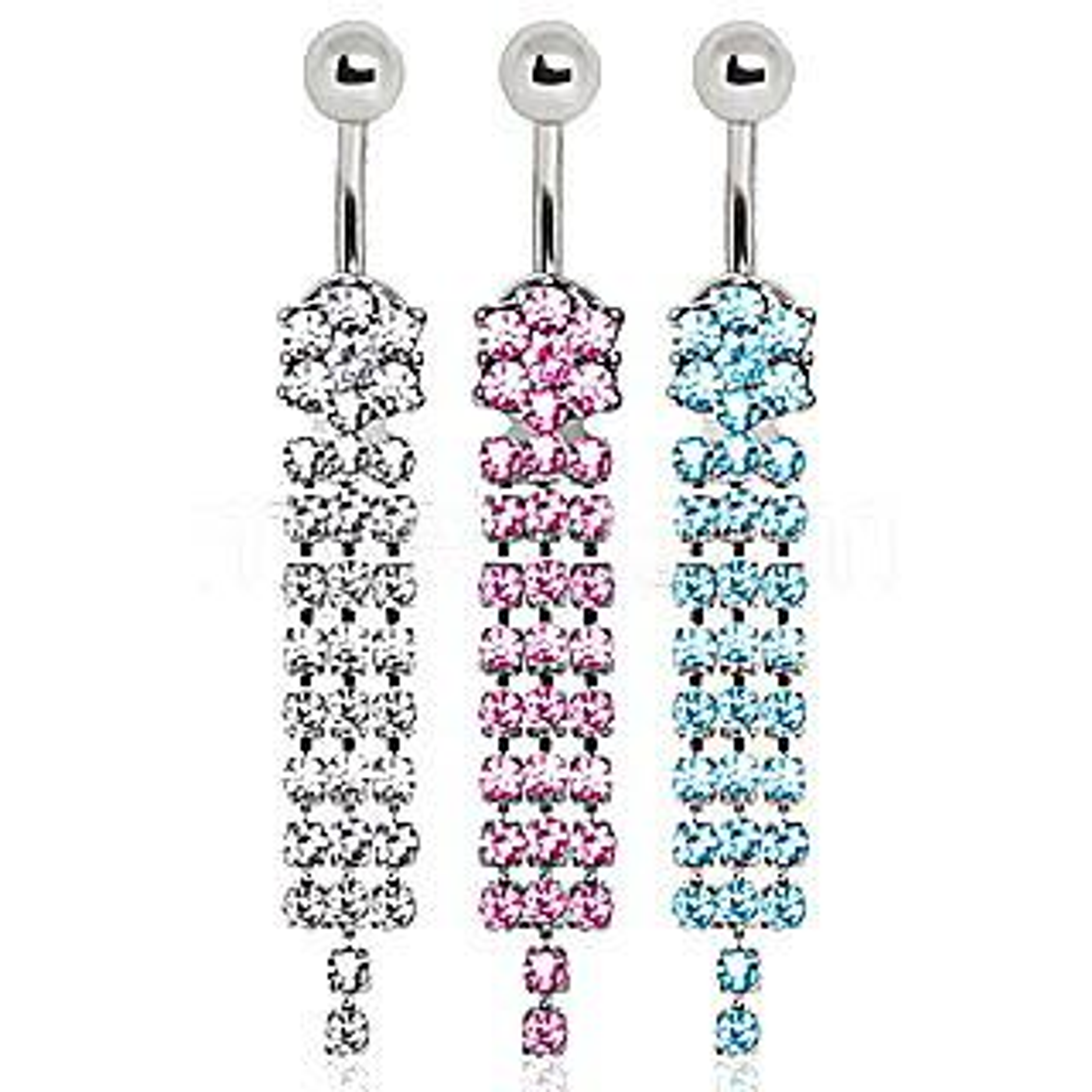 Surgical Steel Gem Flower Navel Ring with Draped Chains